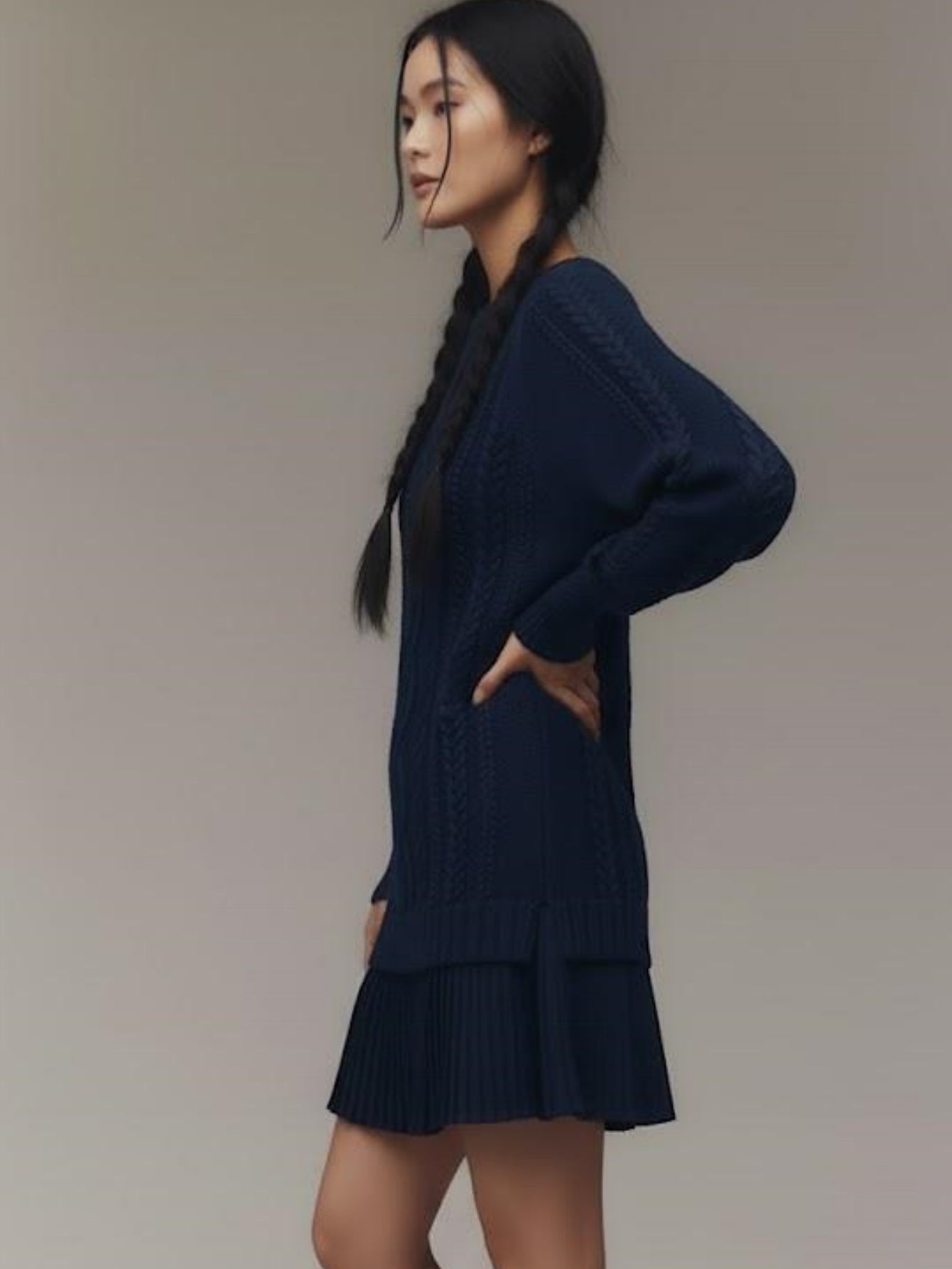 Cable Knit Pleated Mini Dress