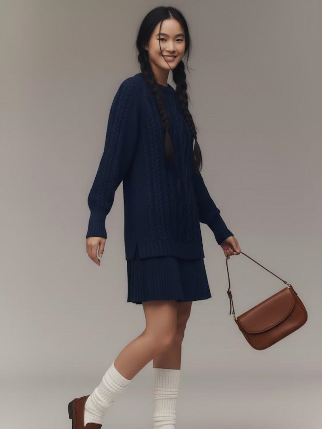 Cable Knit Pleated Mini Dress