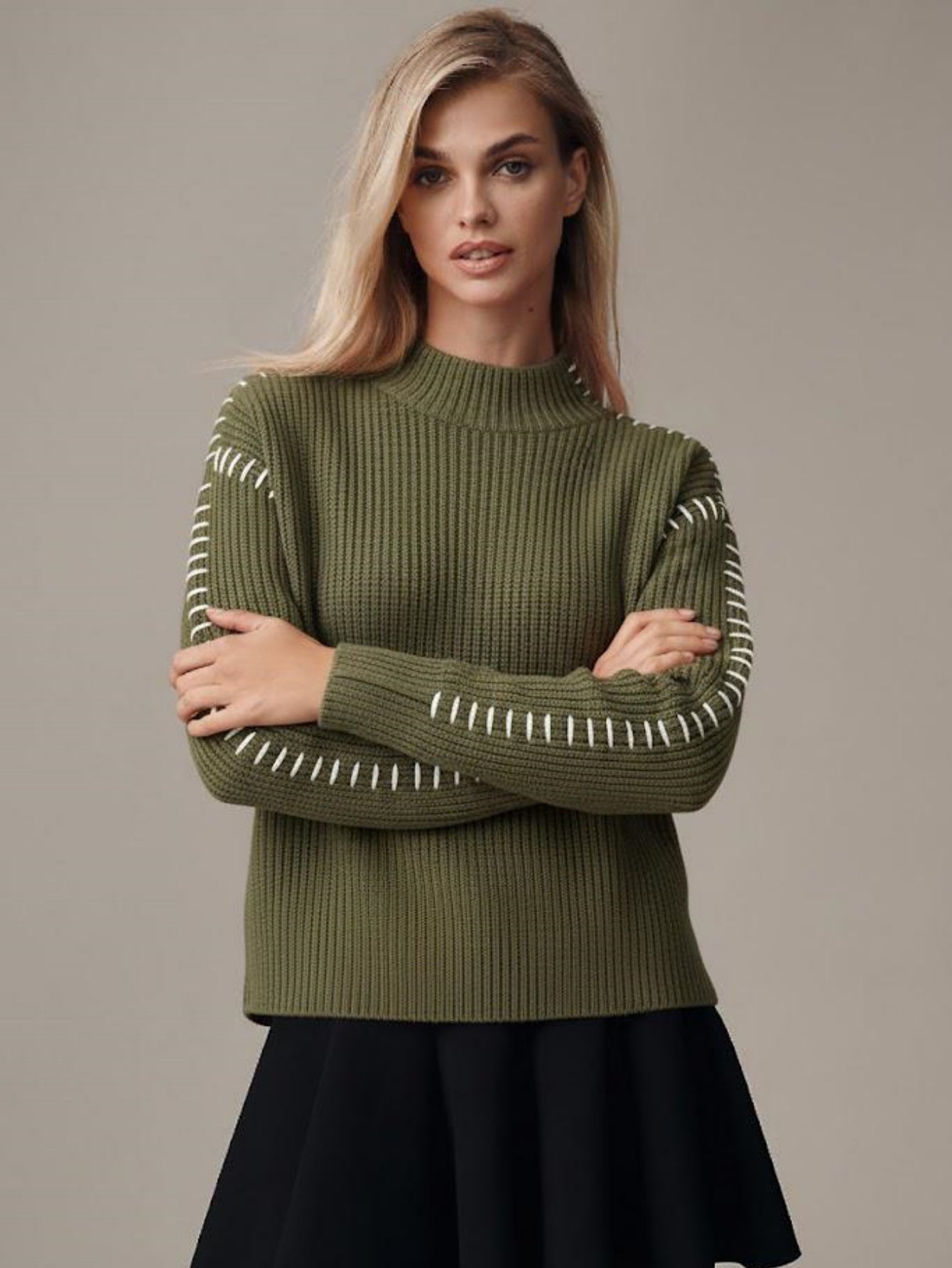 Mock Neck Pullover with Contrast Stitch