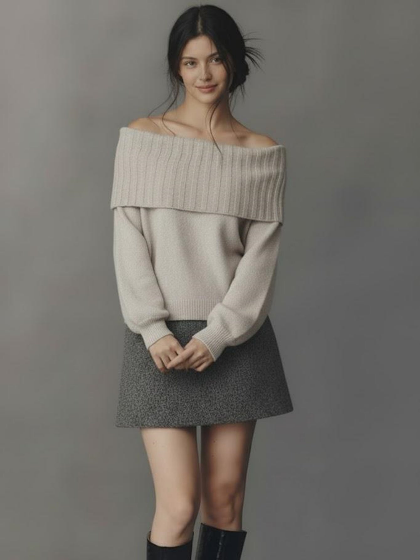 Off Shoulder Lantern Sleeve Pullover