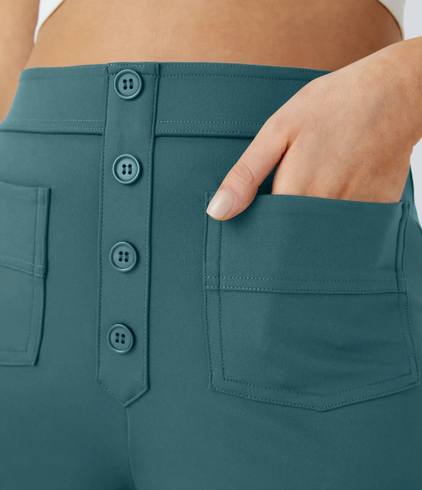 High Waisted Pockets Straight Leg Casual Pants