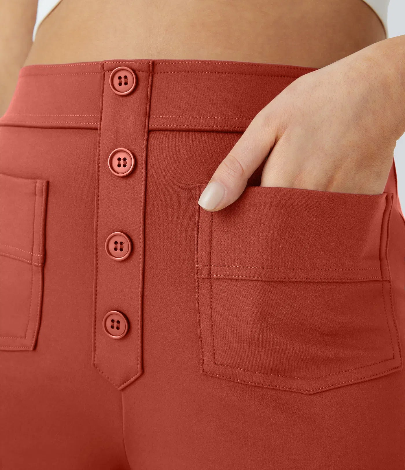 High Waisted Pockets Straight Leg Casual Pants