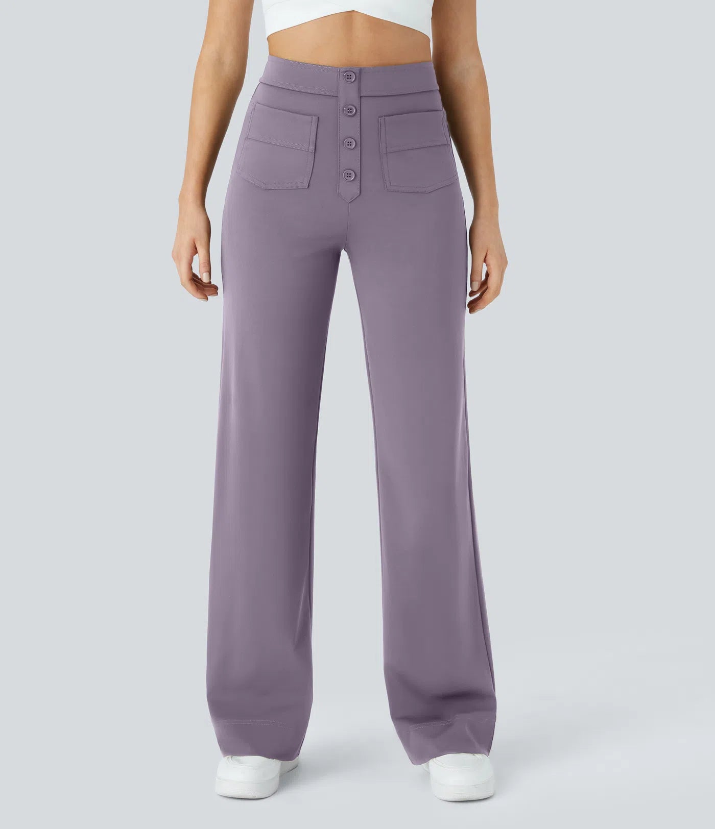 High Waisted Pockets Straight Leg Casual Pants