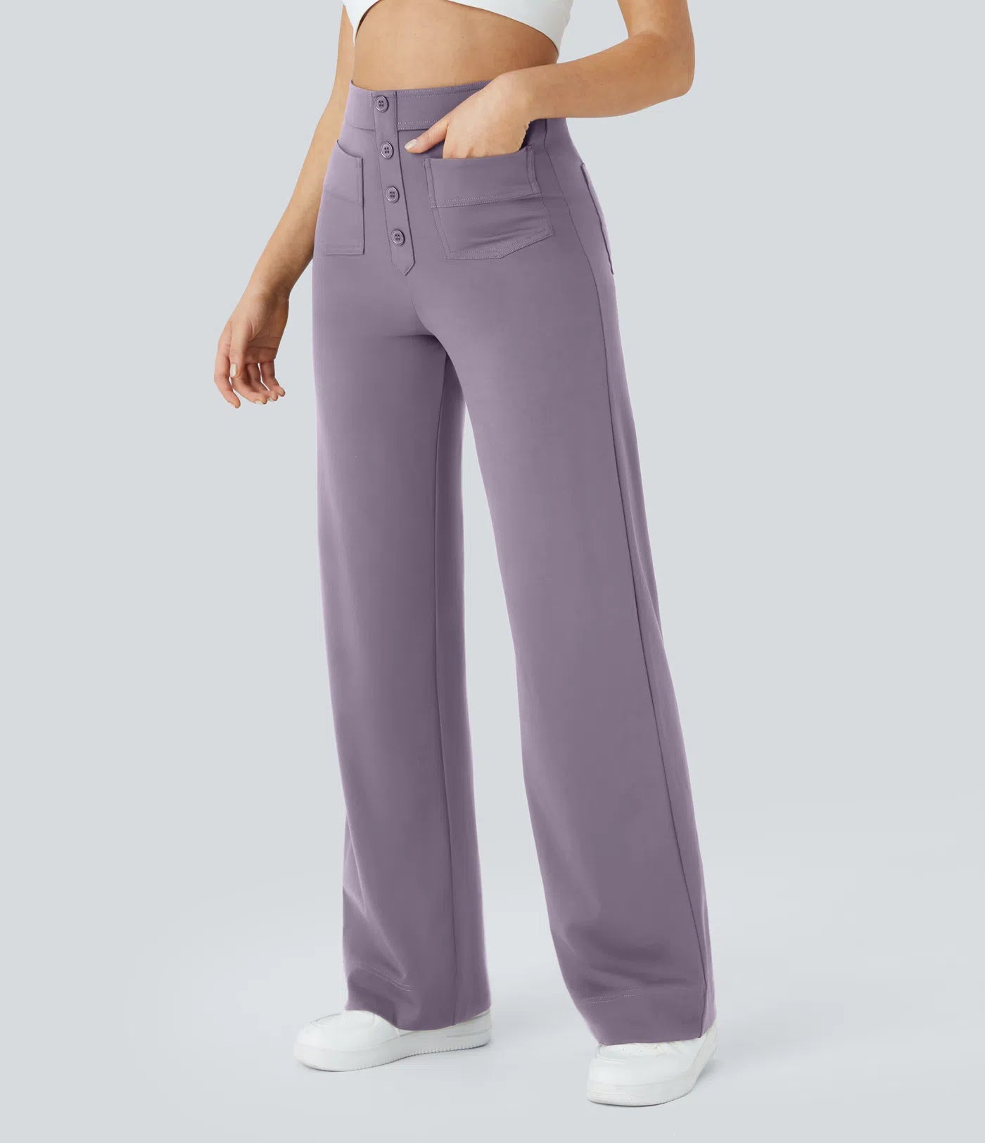 High Waisted Pockets Straight Leg Casual Pants