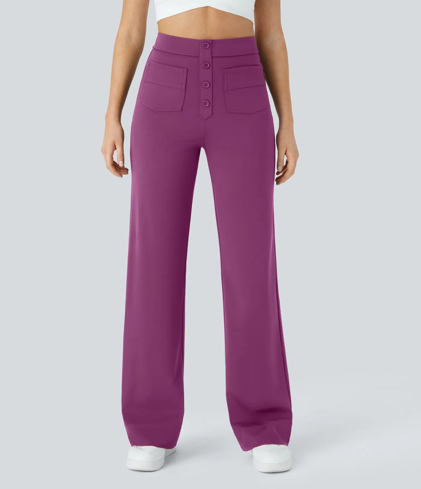 High Waisted Pockets Straight Leg Casual Pants
