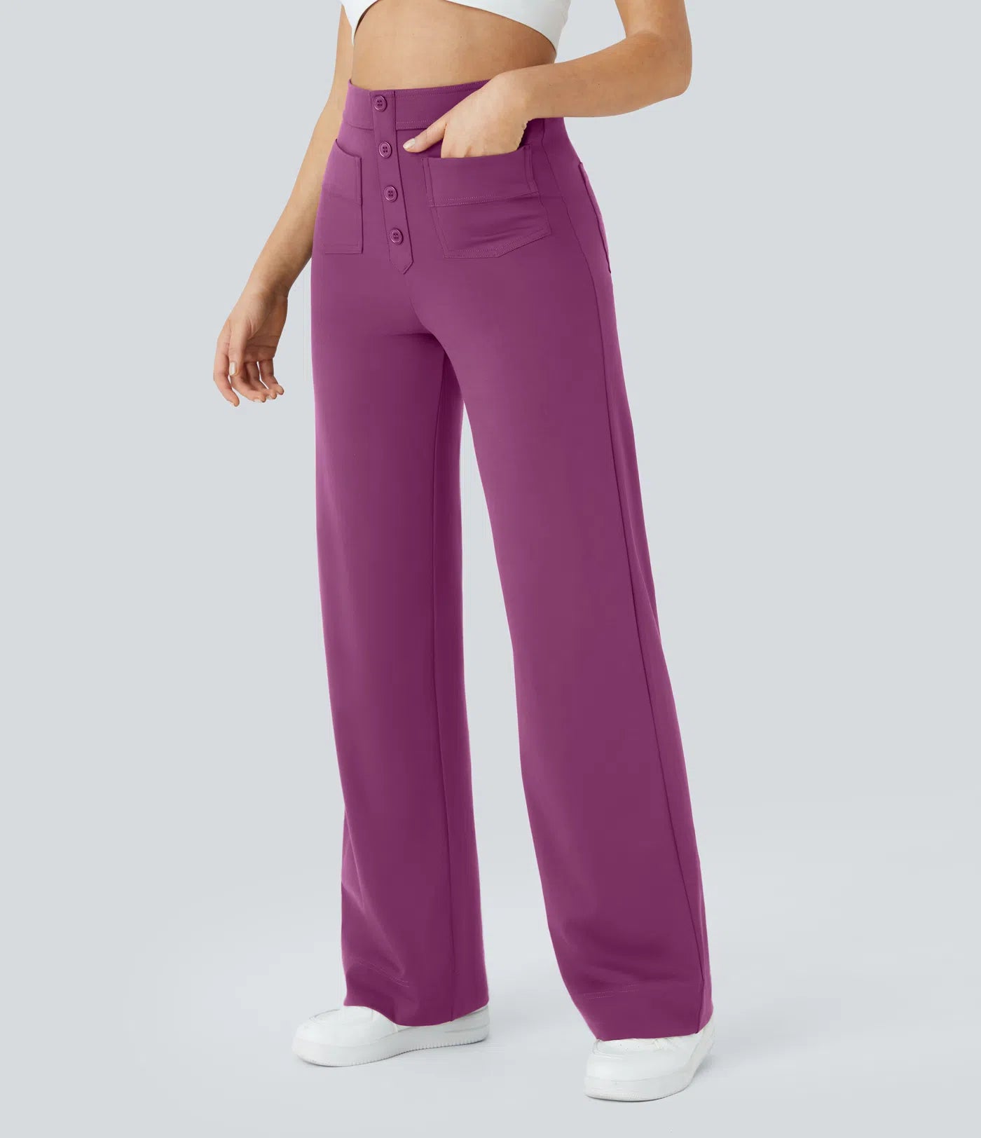 High Waisted Pockets Straight Leg Casual Pants