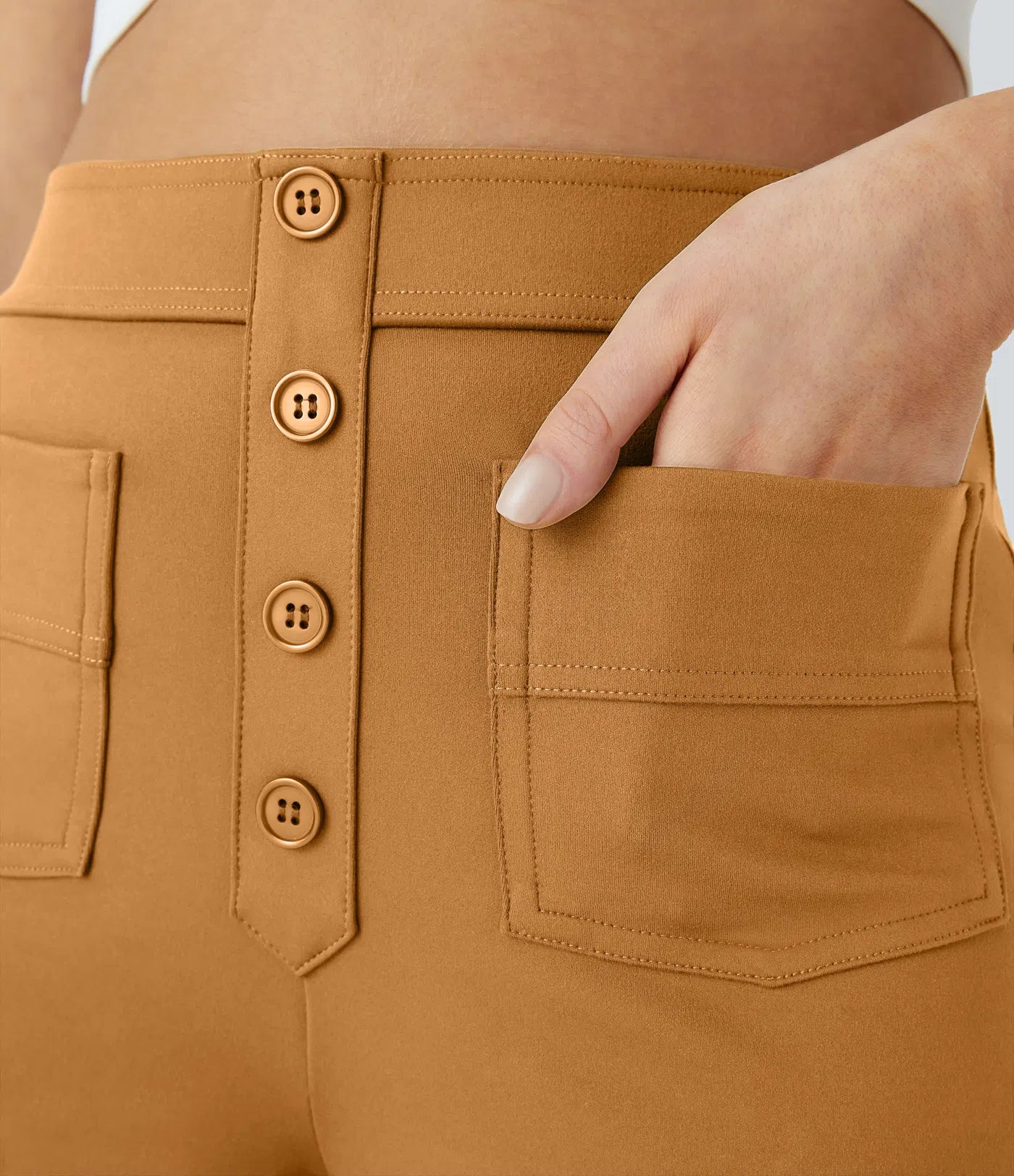 High Waisted Pockets Straight Leg Casual Pants