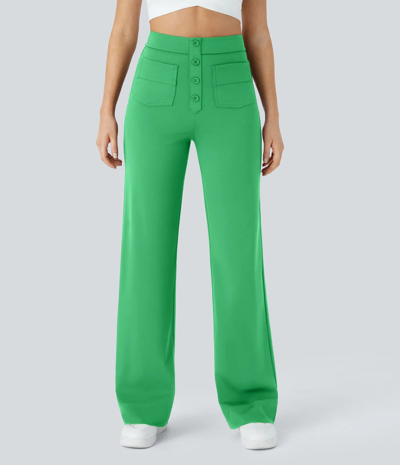 High Waisted Pockets Straight Leg Casual Pants