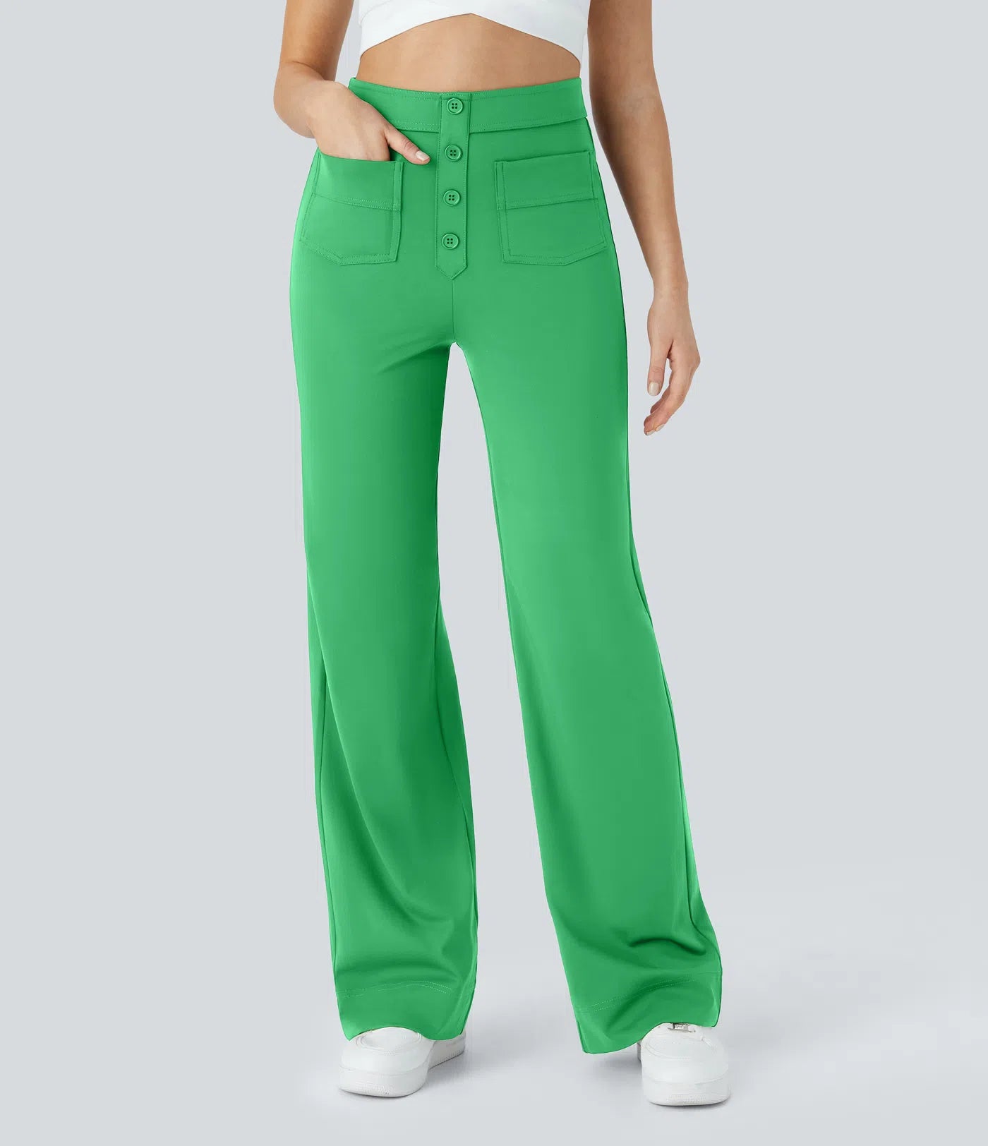 High Waisted Pockets Straight Leg Casual Pants