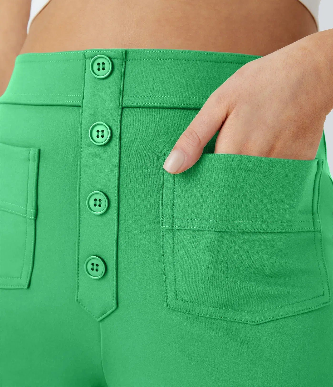 High Waisted Pockets Straight Leg Casual Pants