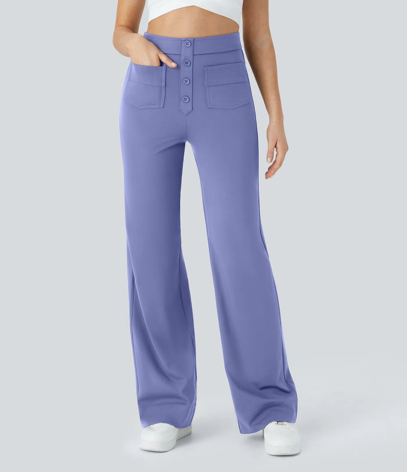 High Waisted Pockets Straight Leg Casual Pants