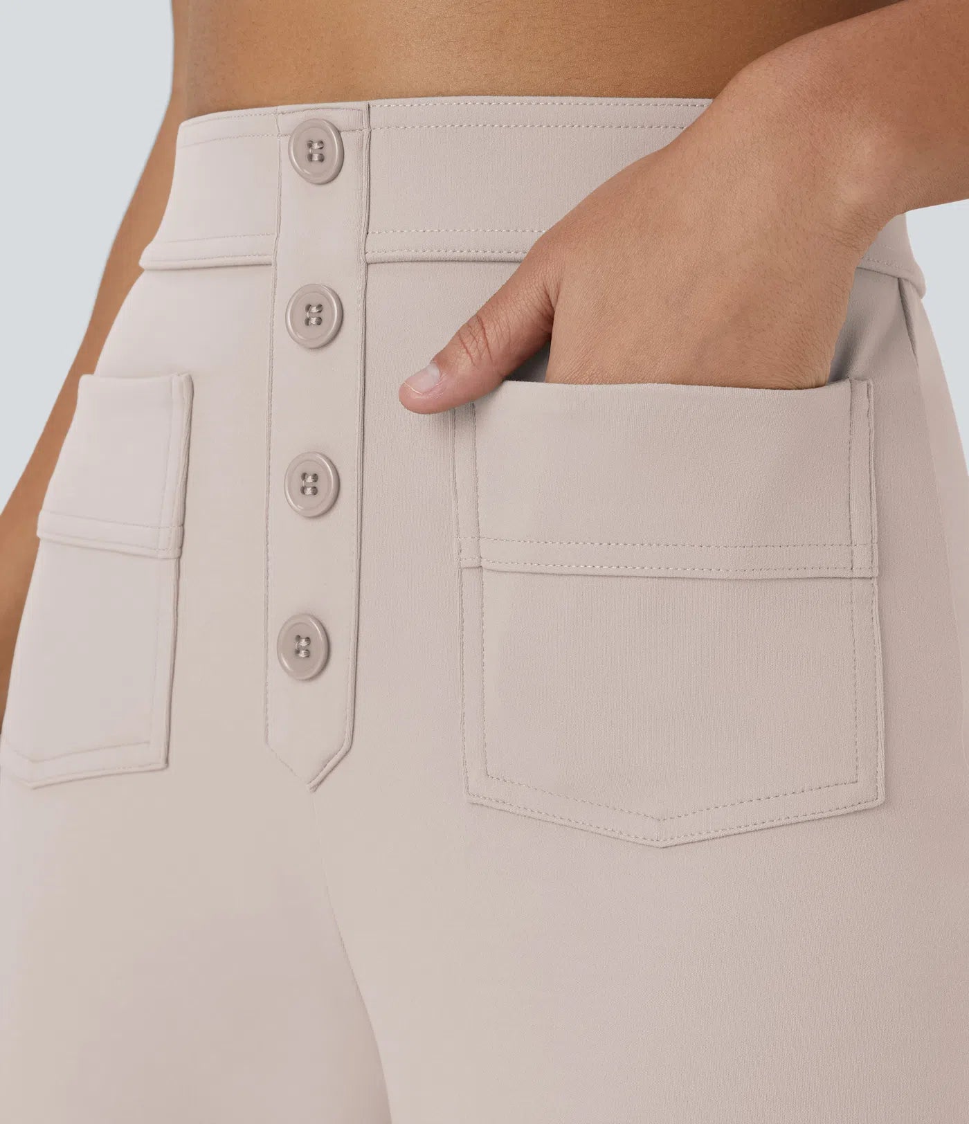 High Waisted Pockets Straight Leg Casual Pants