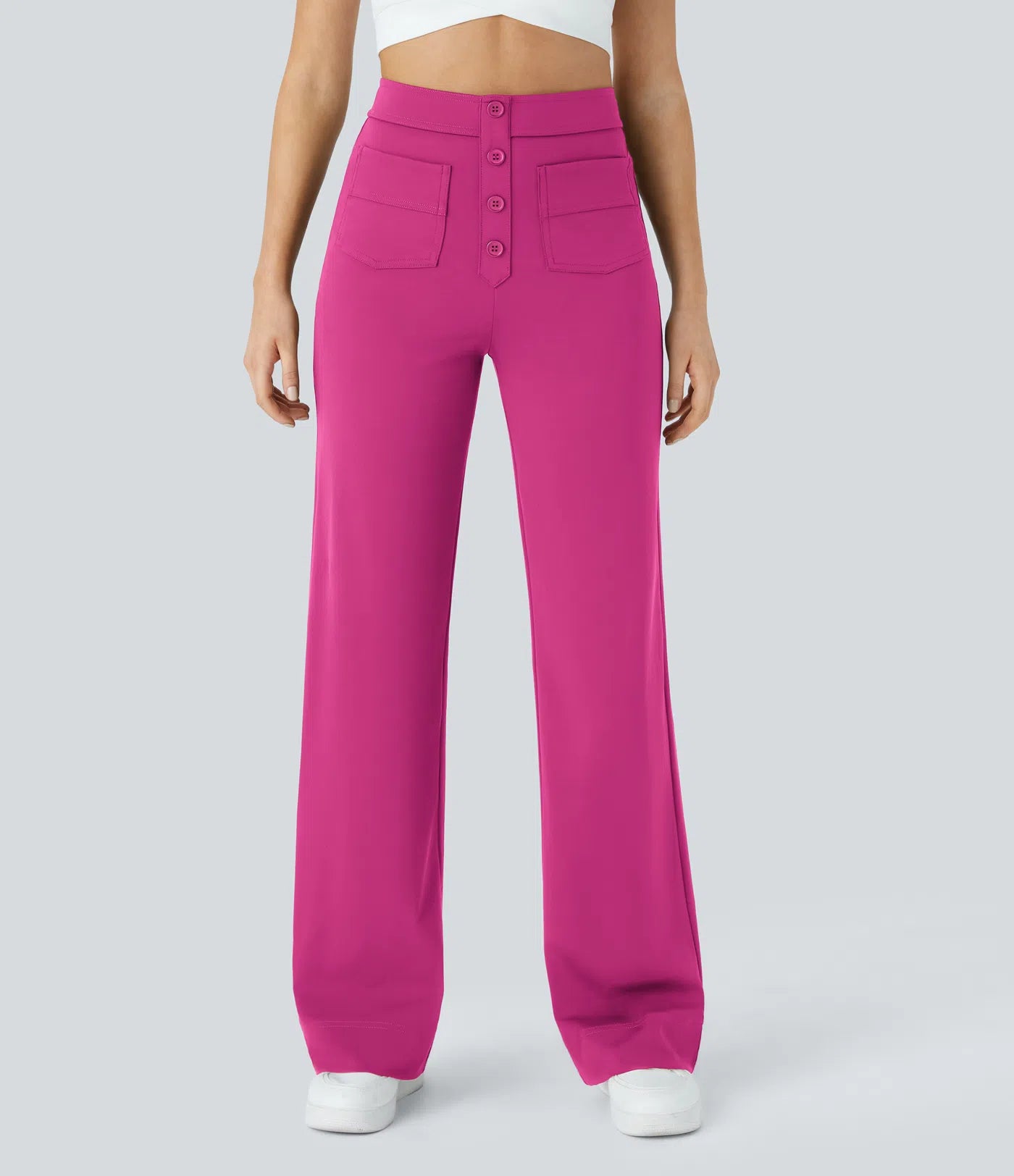 High Waisted Pockets Straight Leg Casual Pants