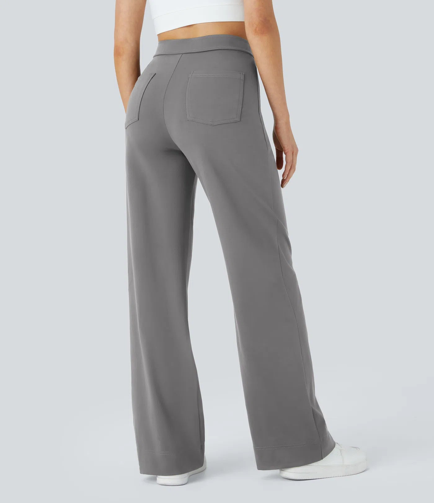 High Waisted Pockets Straight Leg Casual Pants