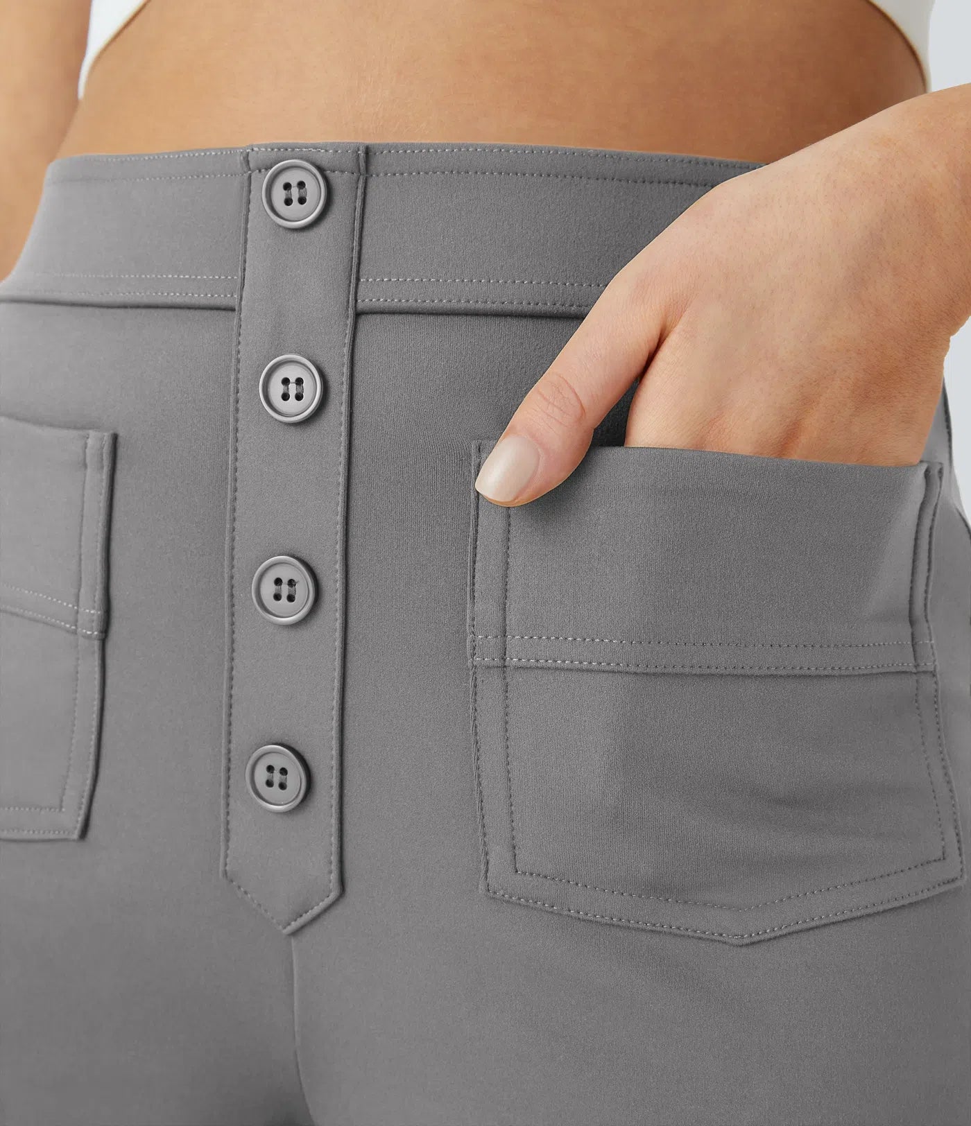 High Waisted Pockets Straight Leg Casual Pants