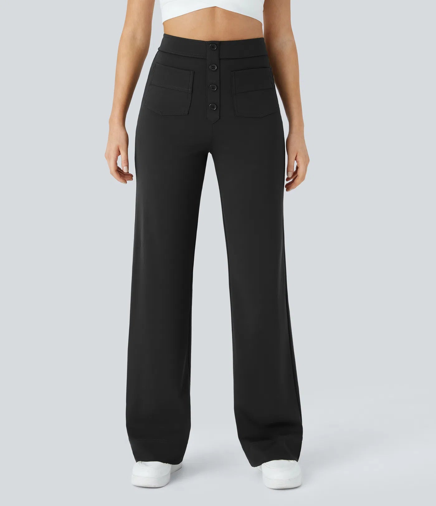 High Waisted Pockets Straight Leg Casual Pants