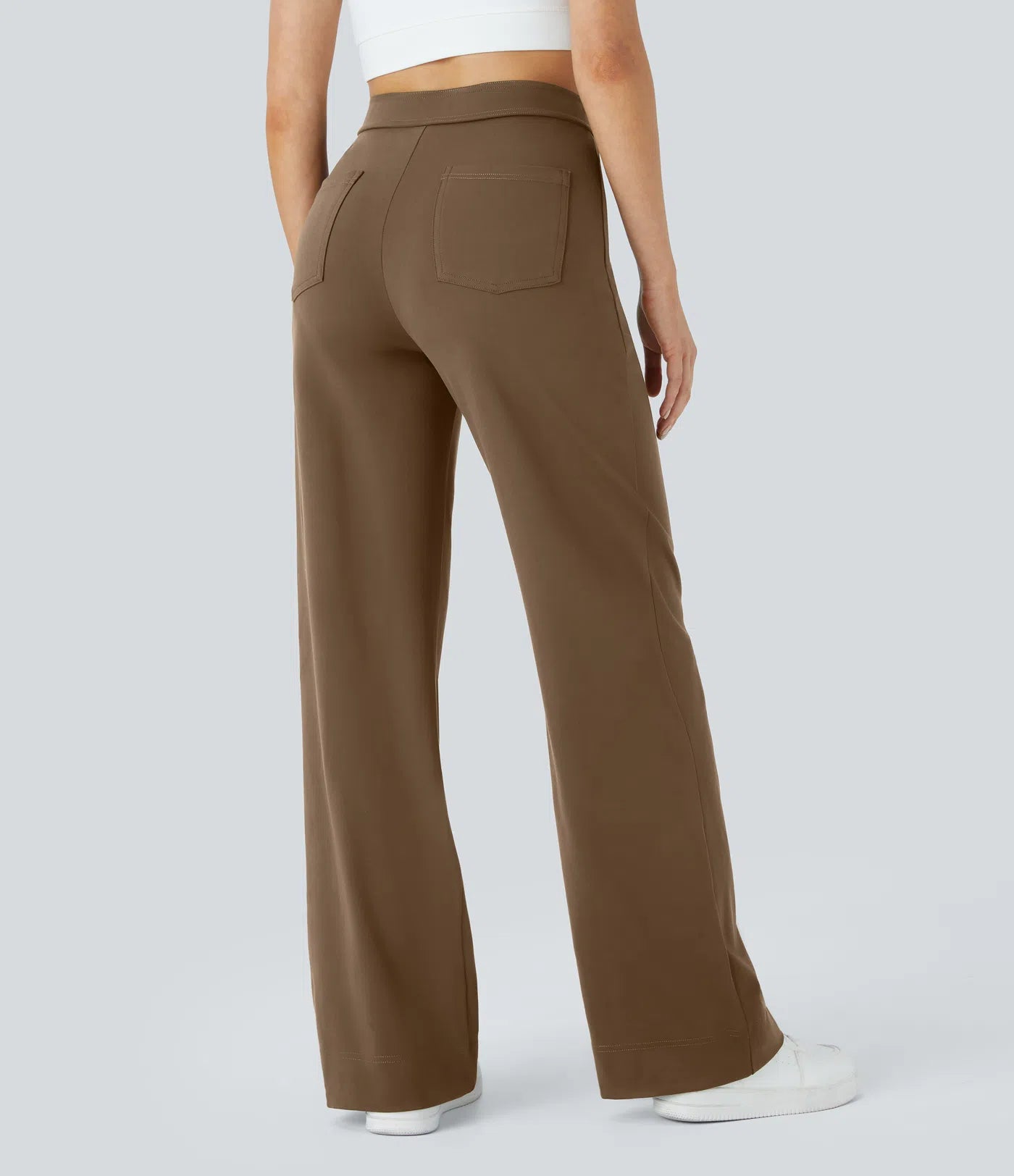 High Waisted Pockets Straight Leg Casual Pants