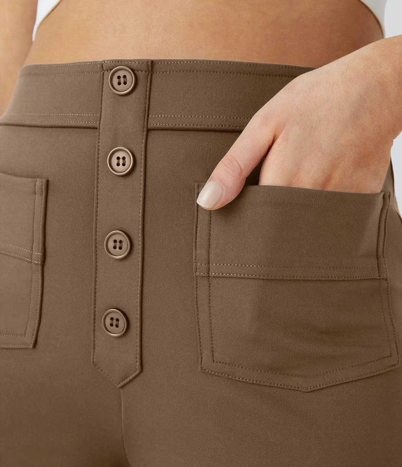 High Waisted Pockets Straight Leg Casual Pants