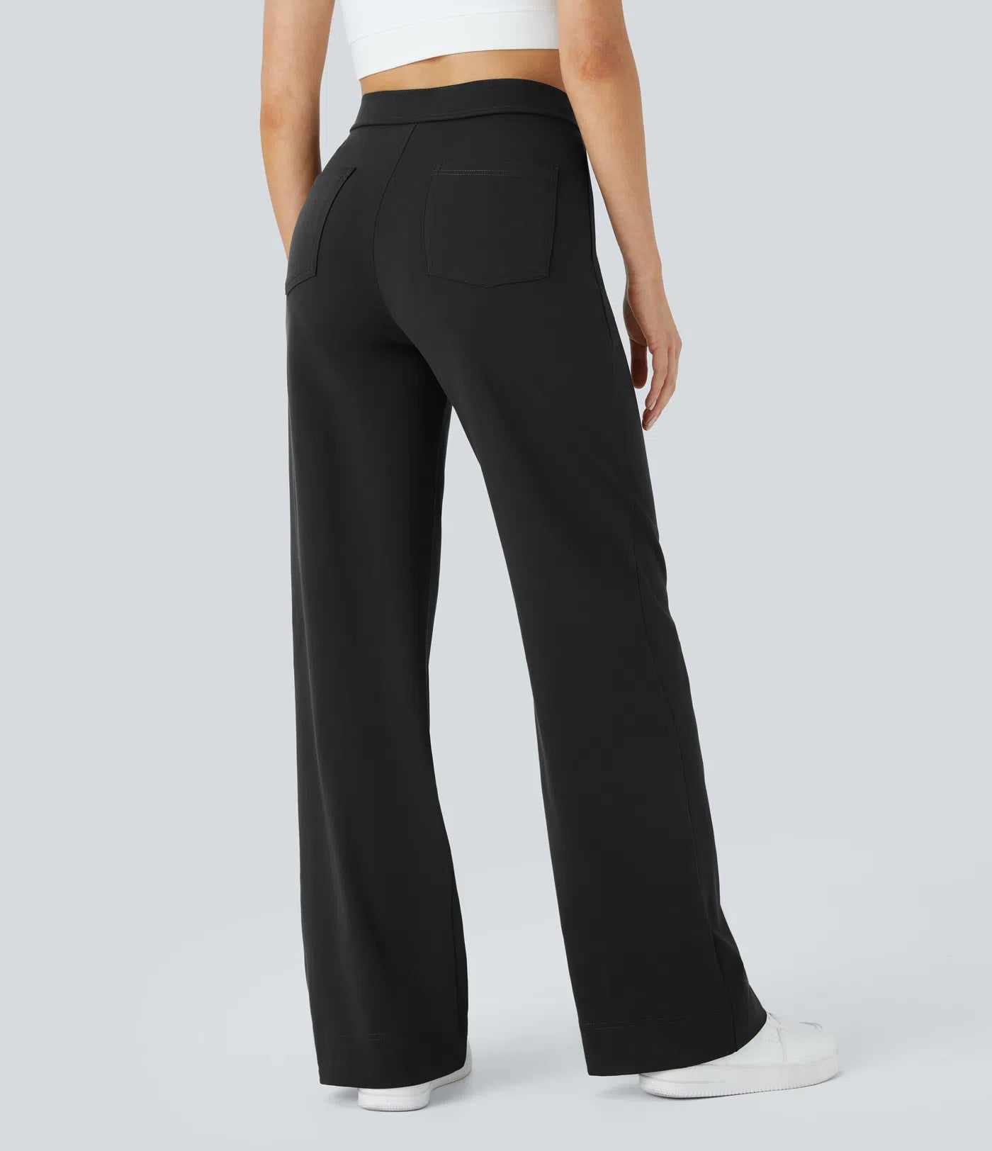 High Waisted Pockets Straight Leg Casual Pants