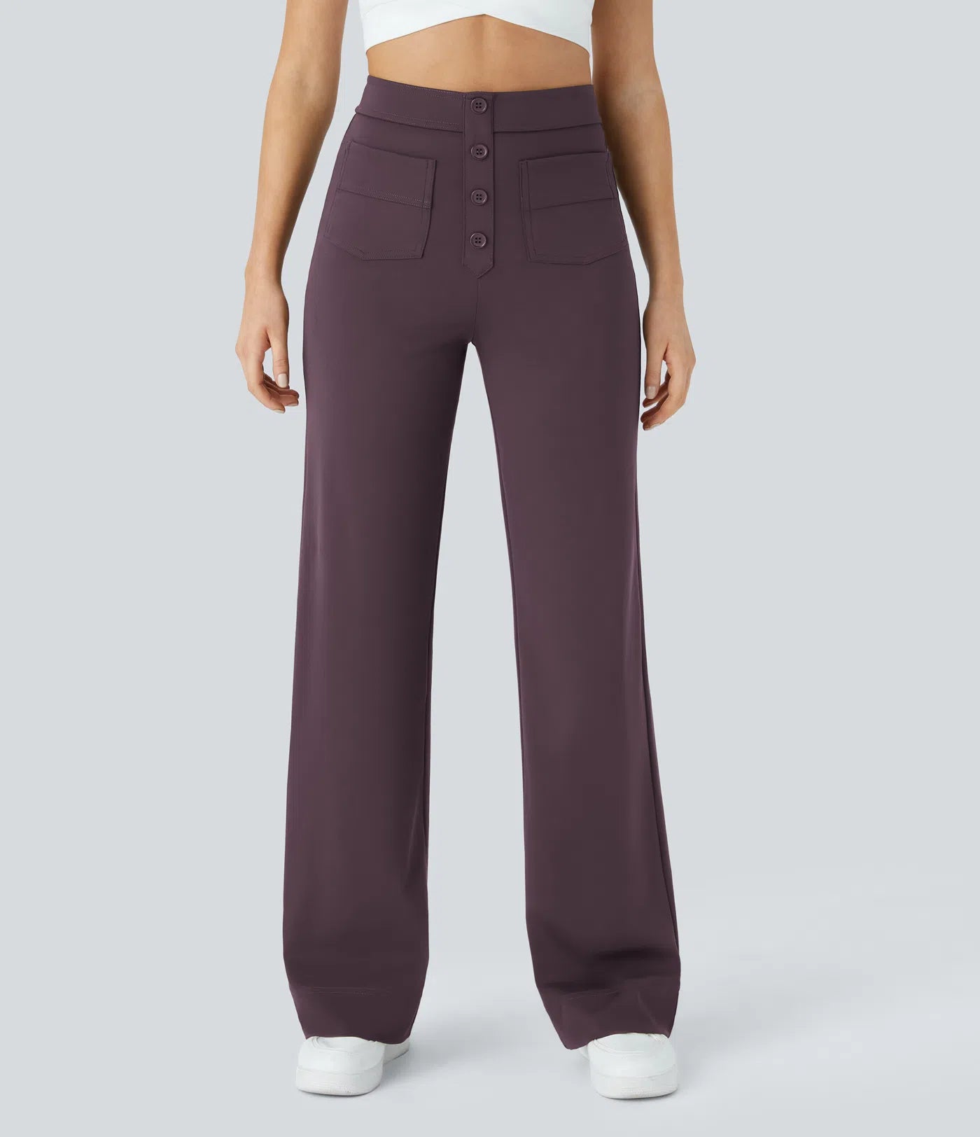 High Waisted Pockets Straight Leg Casual Pants