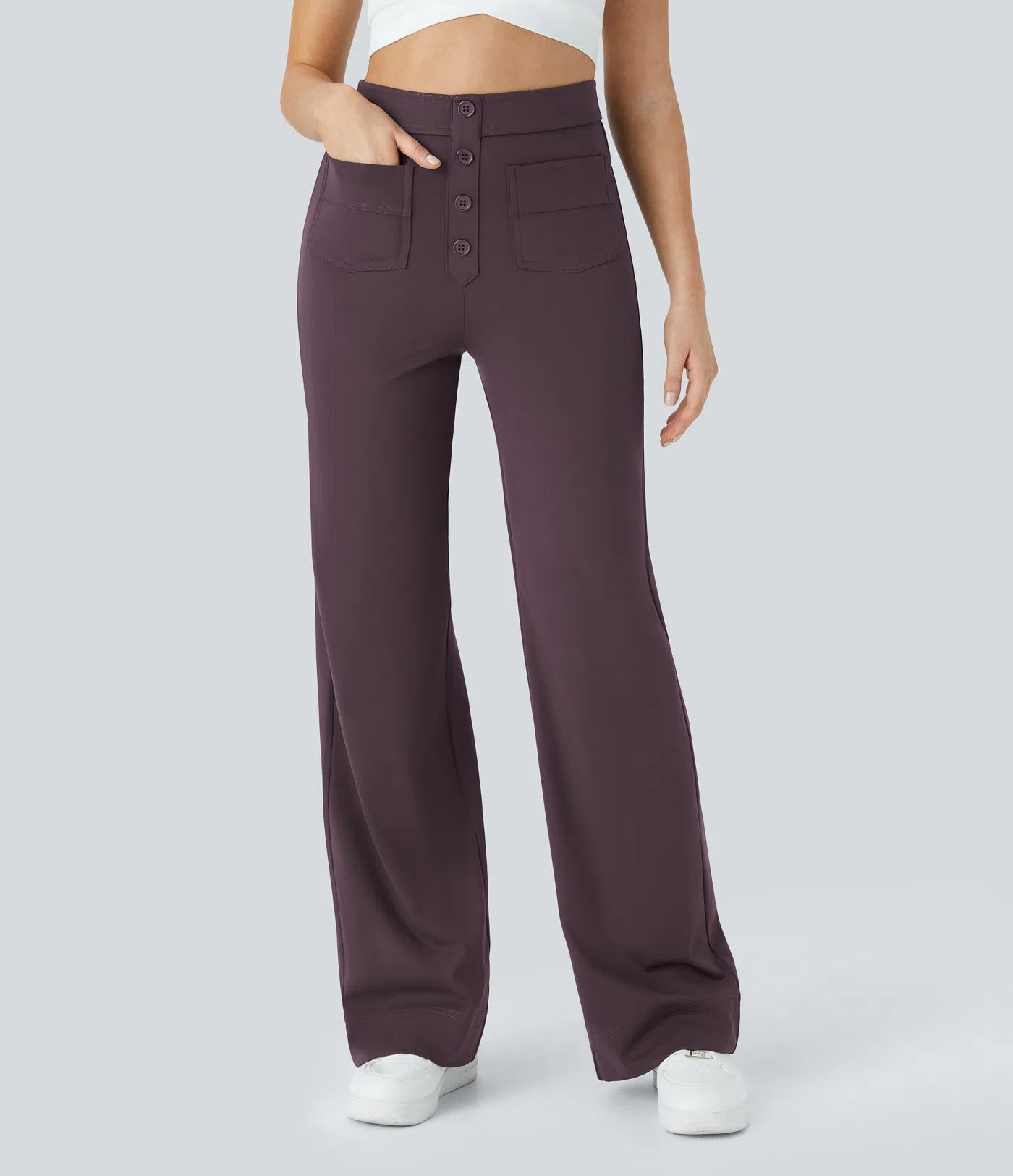 High Waisted Pockets Straight Leg Casual Pants