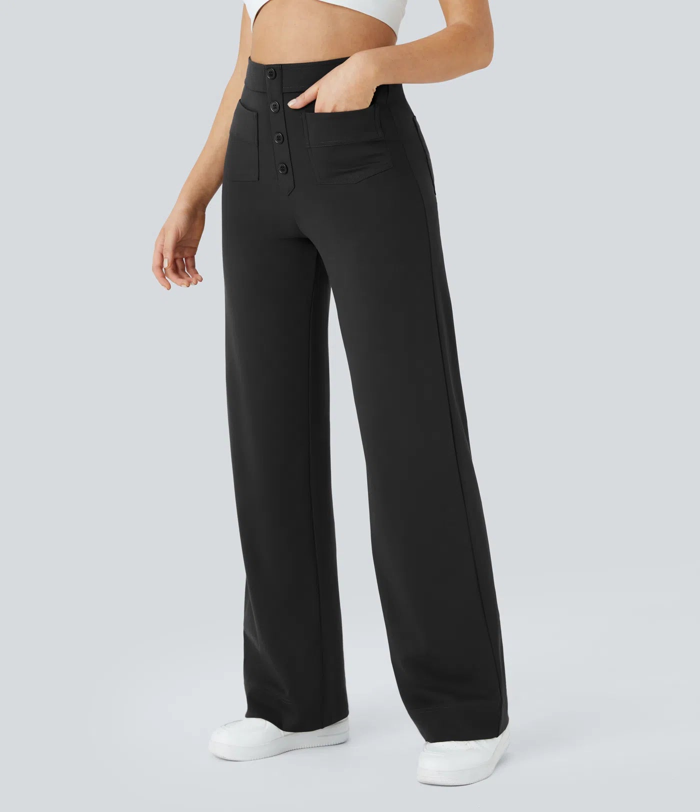 High Waisted Pockets Straight Leg Casual Pants