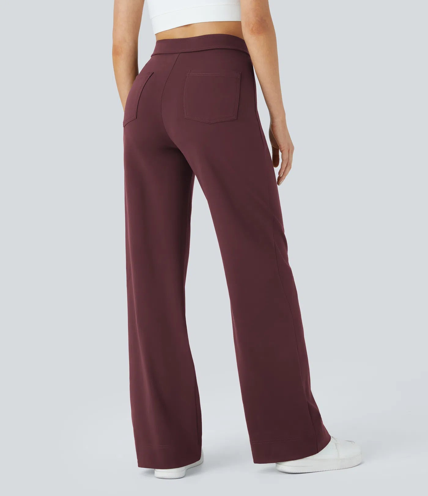 High Waisted Pockets Straight Leg Casual Pants