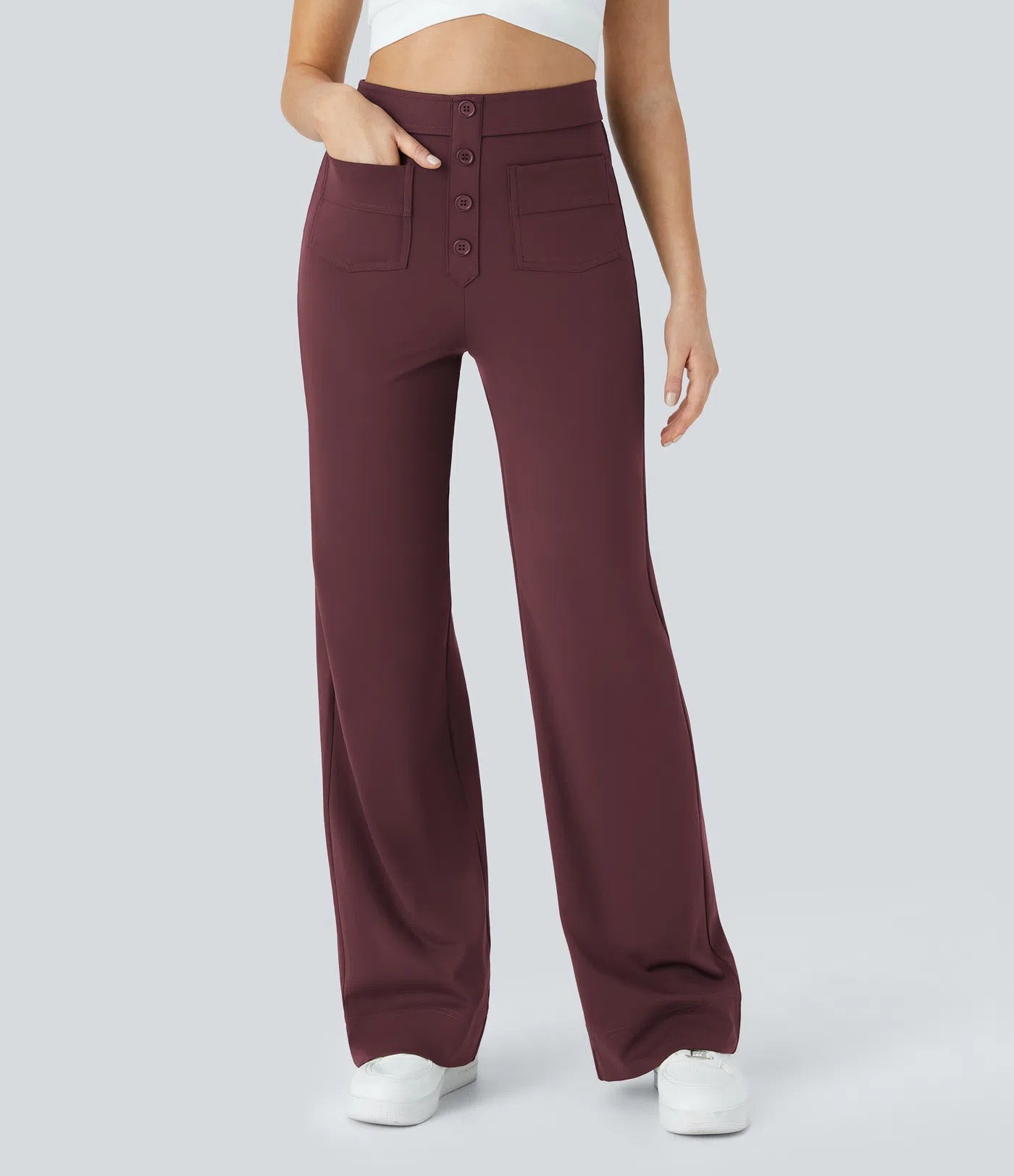High Waisted Pockets Straight Leg Casual Pants