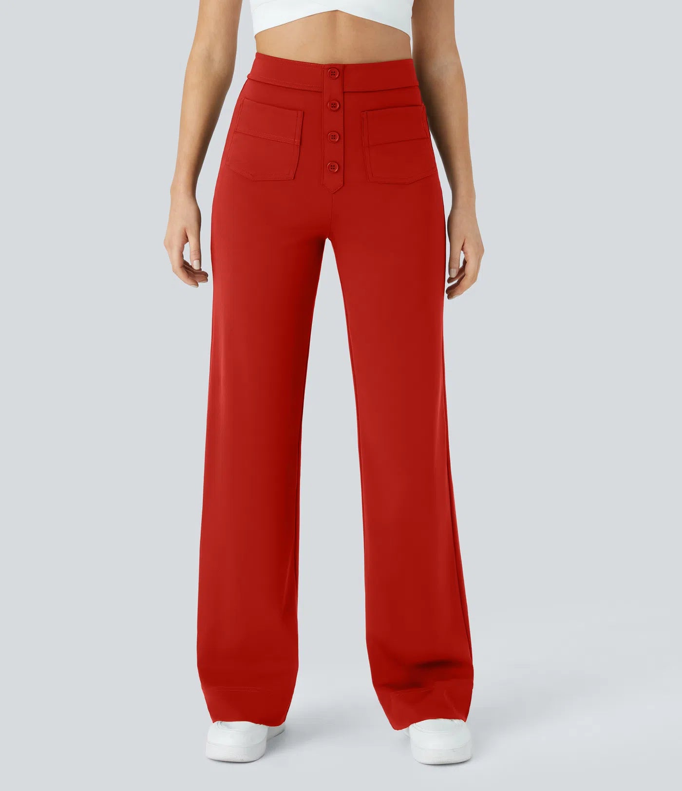 High Waisted Pockets Straight Leg Casual Pants