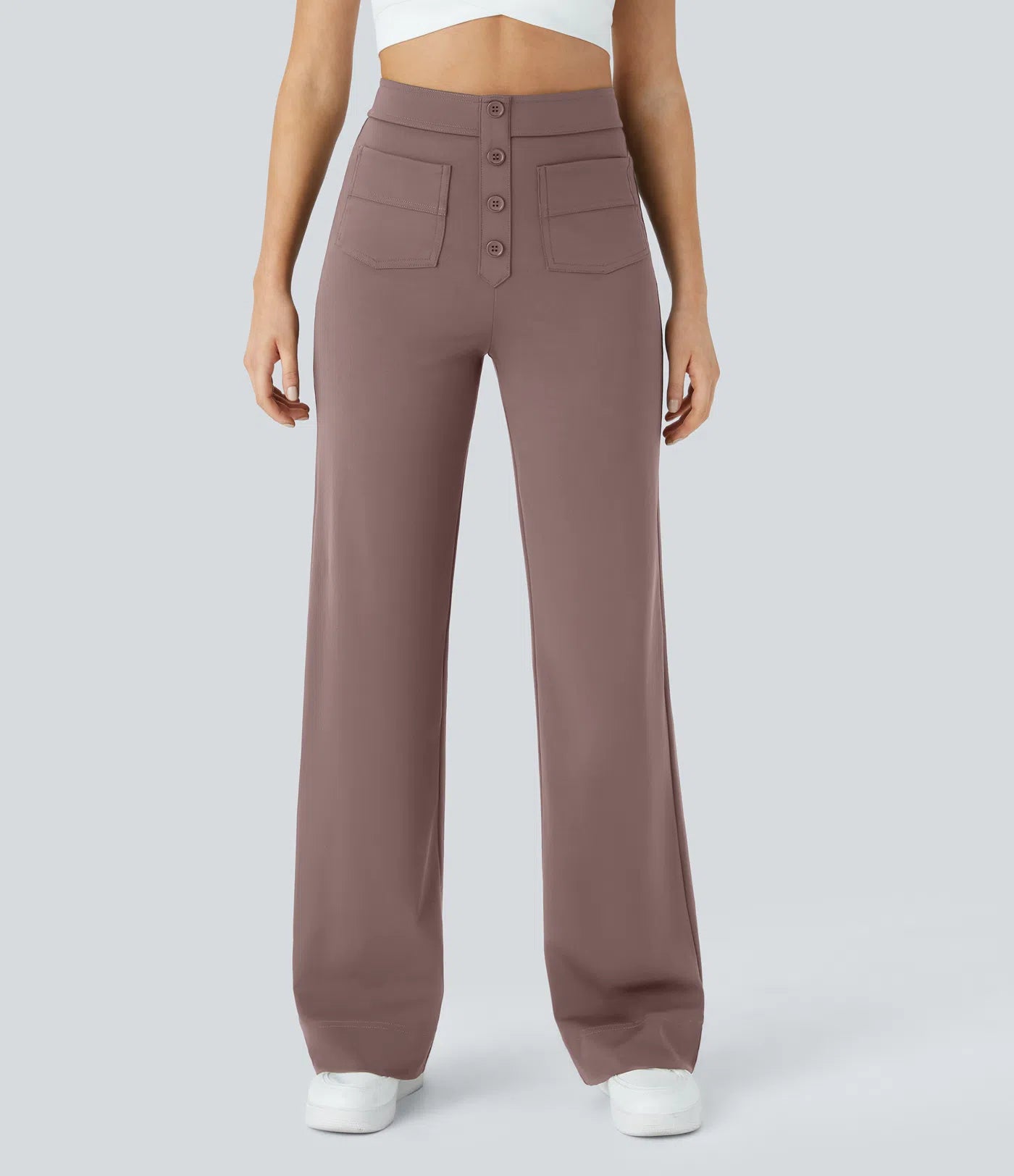High Waisted Pockets Straight Leg Casual Pants