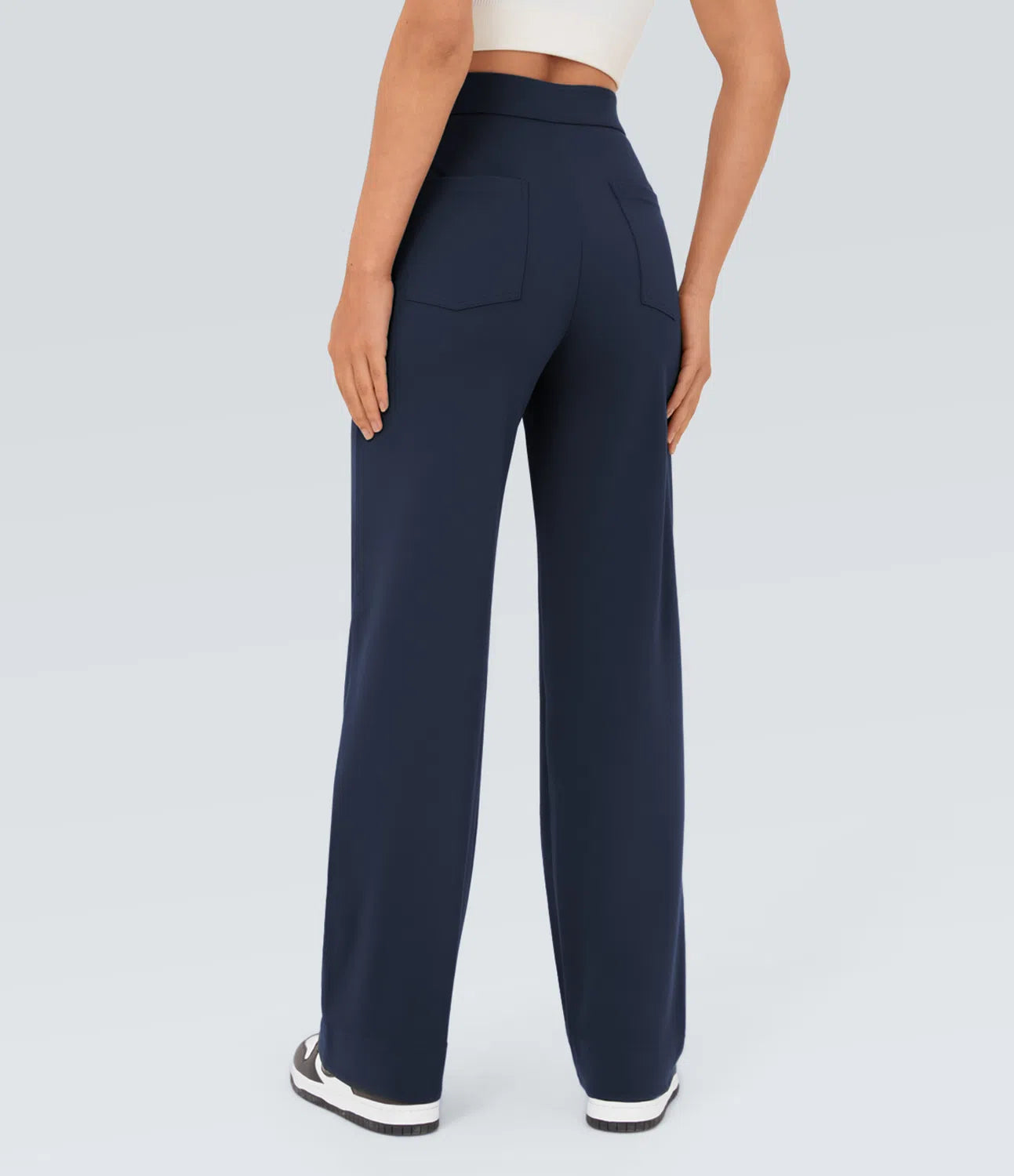 High Waisted Pockets Straight Leg Casual Pants