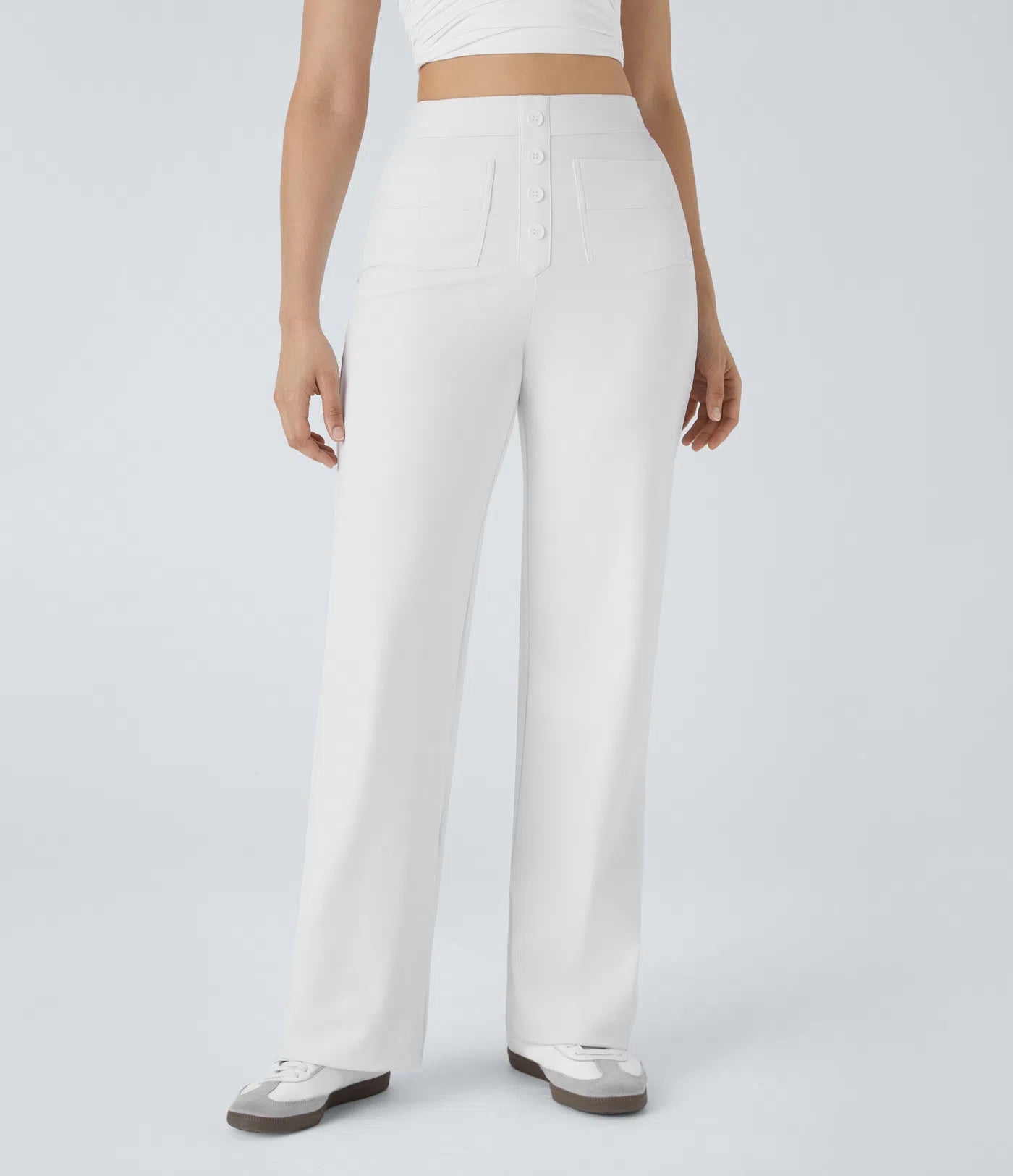 High Waisted Pockets Straight Leg Casual Pants