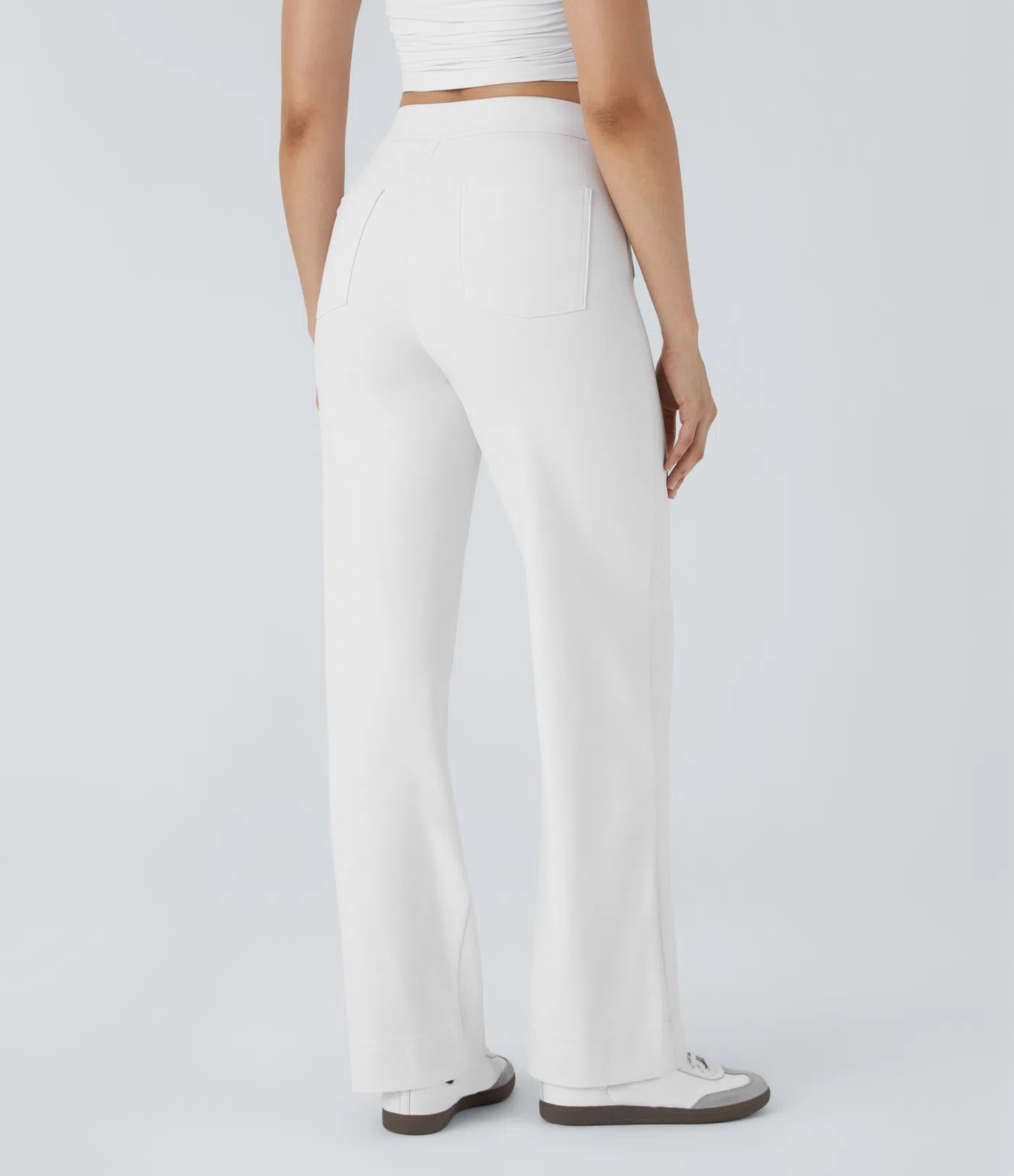 High Waisted Pockets Straight Leg Casual Pants