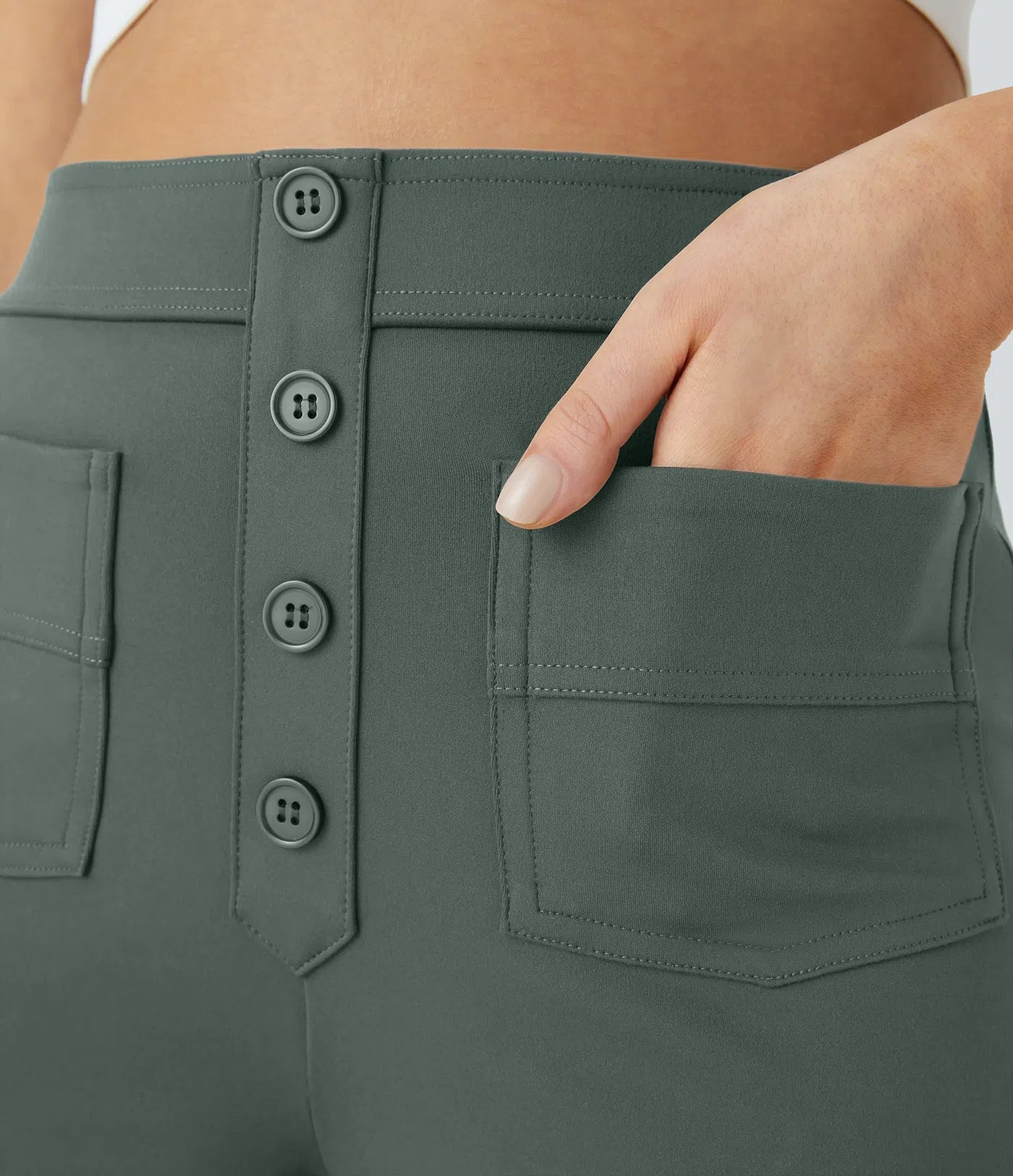 High Waisted Pockets Straight Leg Casual Pants