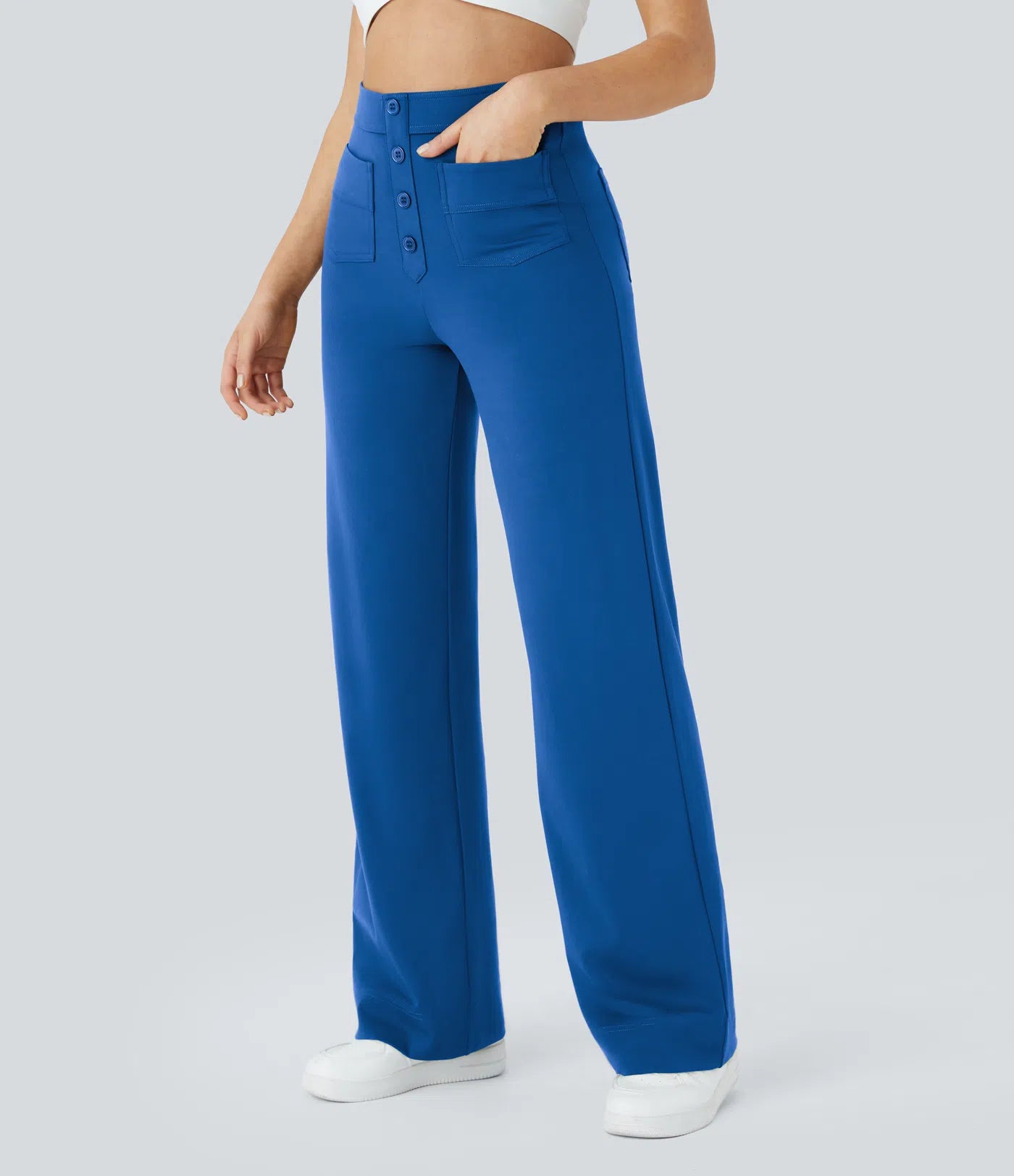 High Waisted Pockets Straight Leg Casual Pants