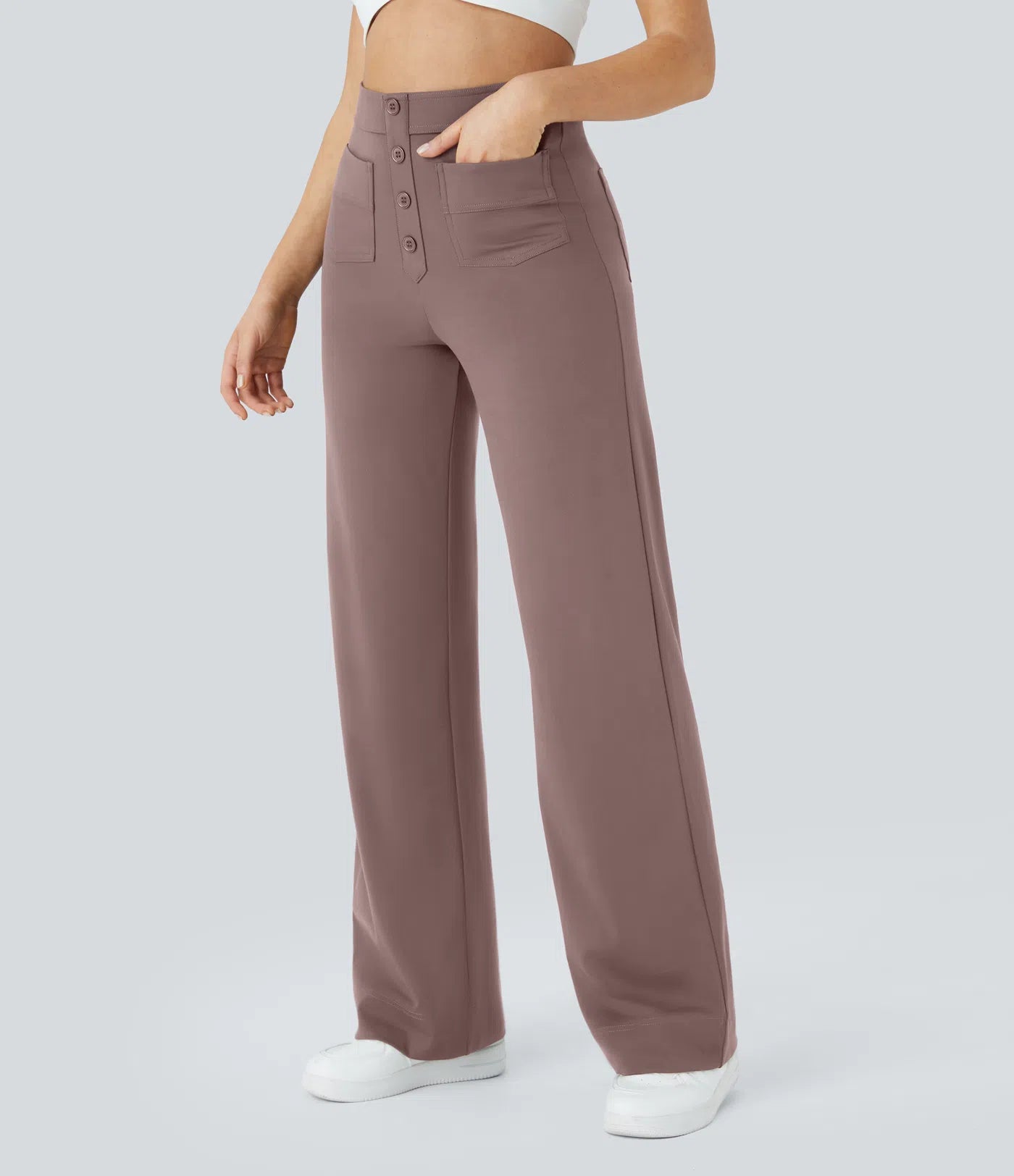 High Waisted Pockets Straight Leg Casual Pants