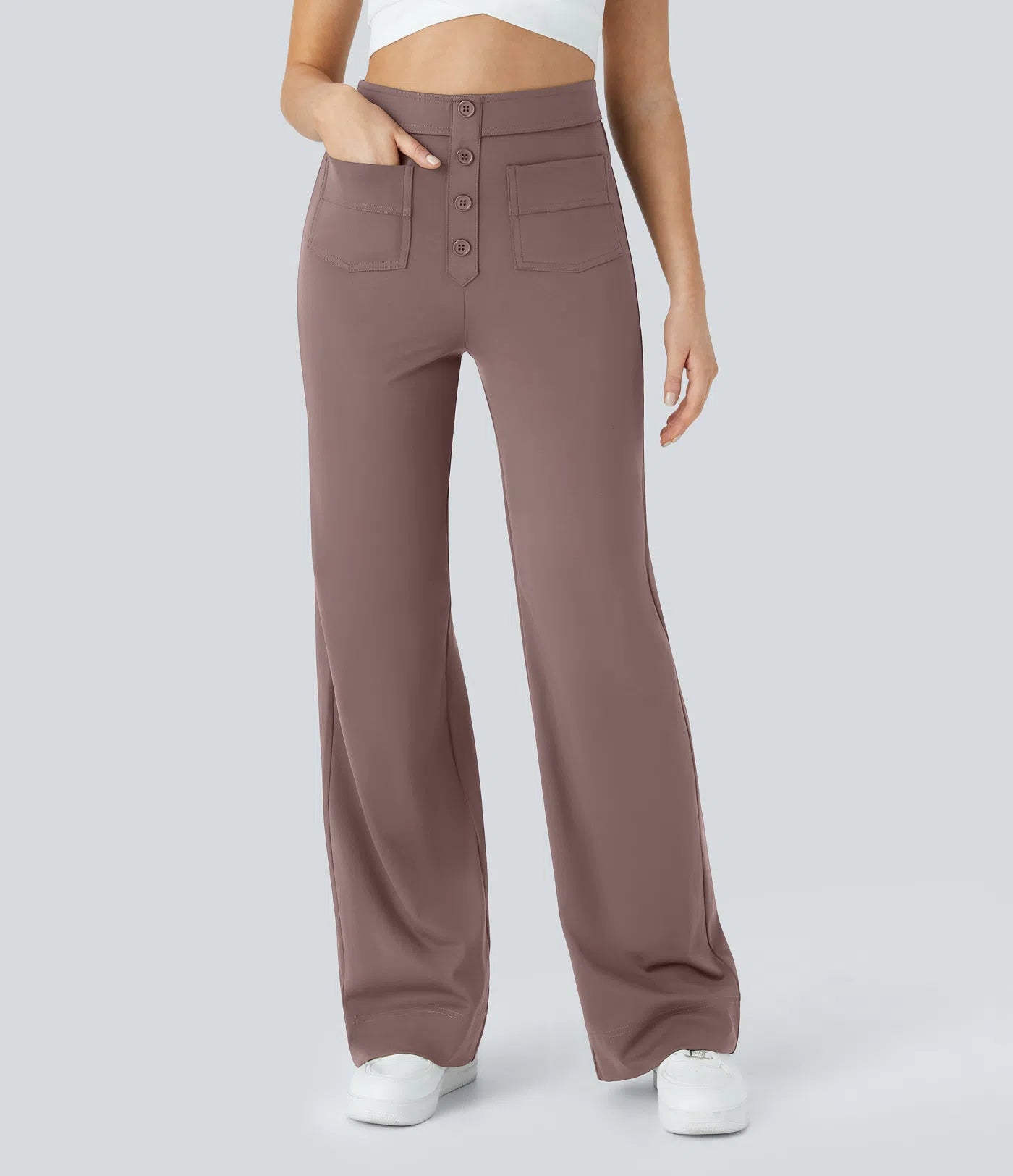 High Waisted Pockets Straight Leg Casual Pants