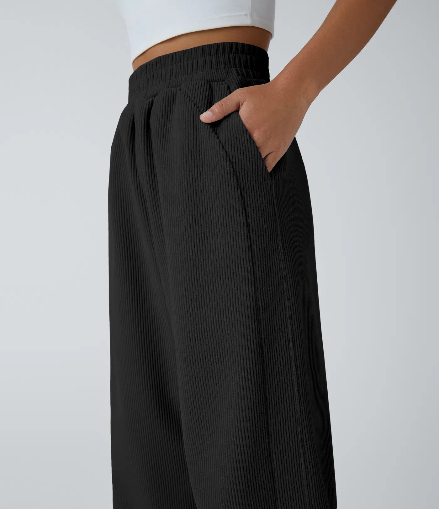 High Waisted Straight Leg Mop Corduroy Casual Pants