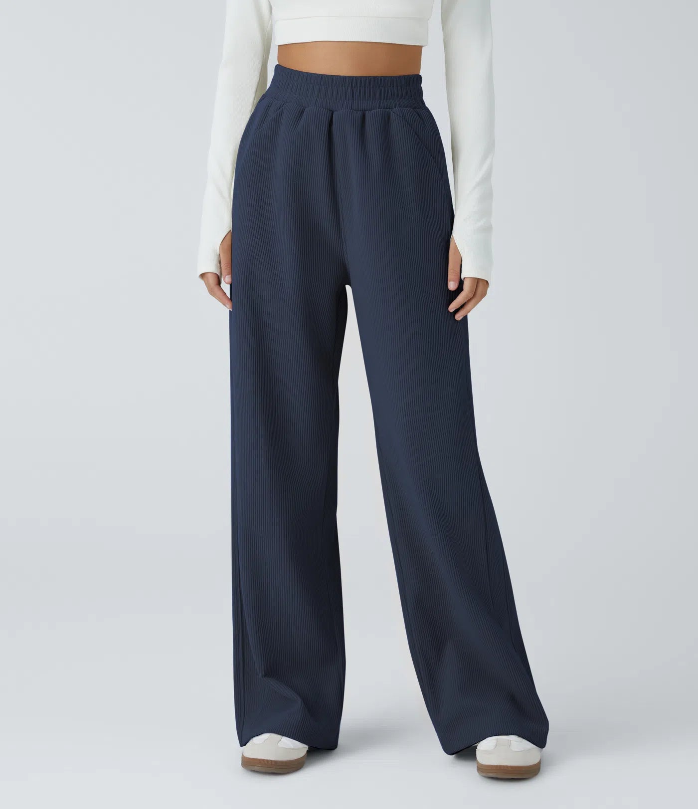 High Waisted Straight Leg Mop Corduroy Casual Pants