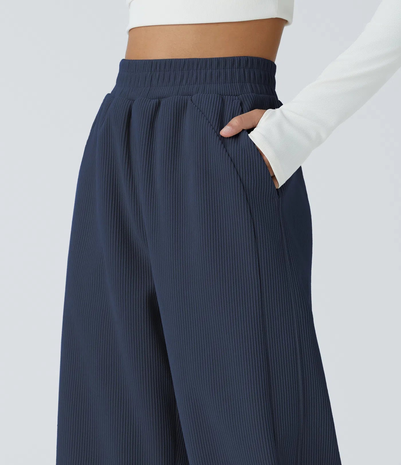 High Waisted Straight Leg Mop Corduroy Casual Pants
