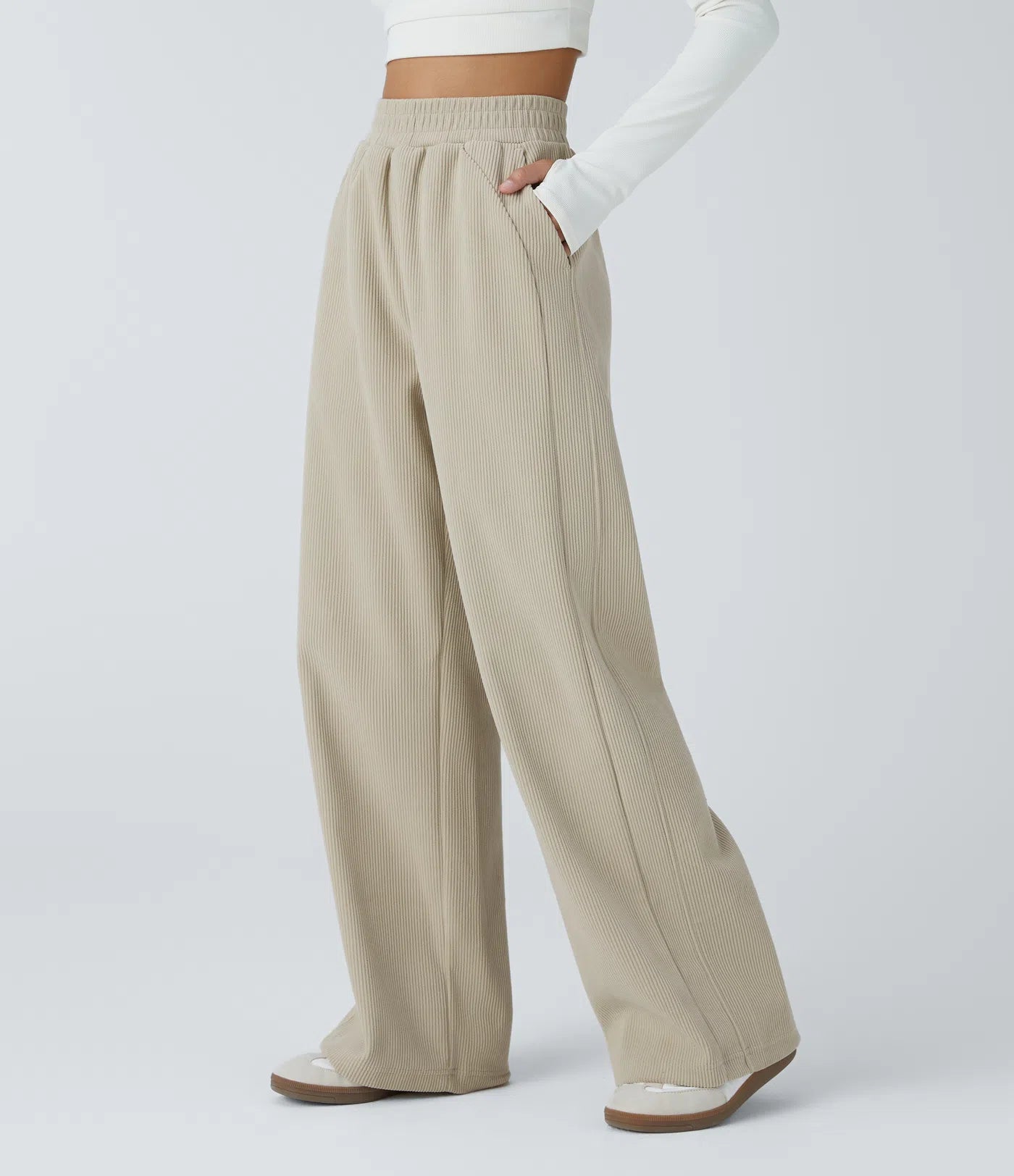 High Waisted Straight Leg Mop Corduroy Casual Pants