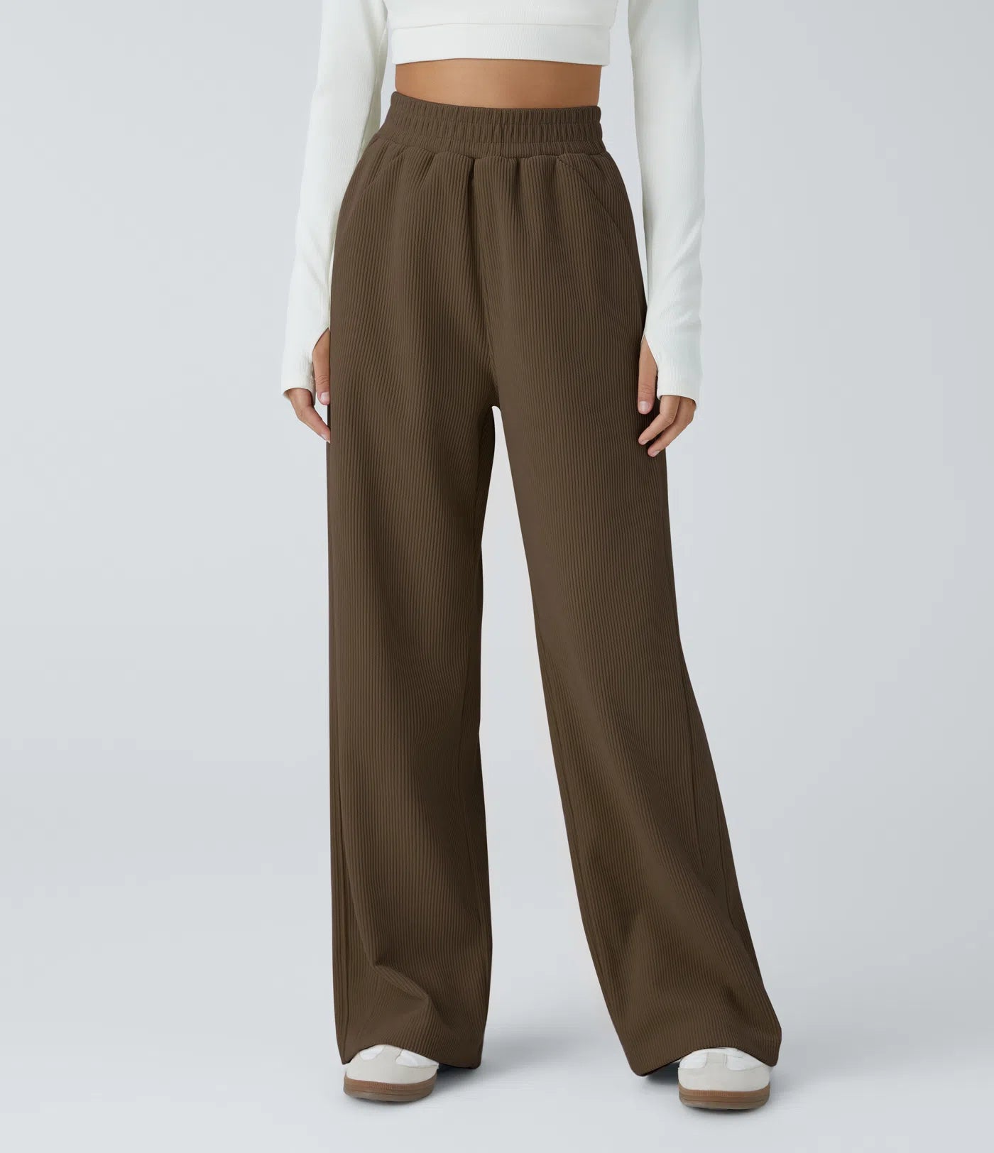 High Waisted Straight Leg Mop Corduroy Casual Pants