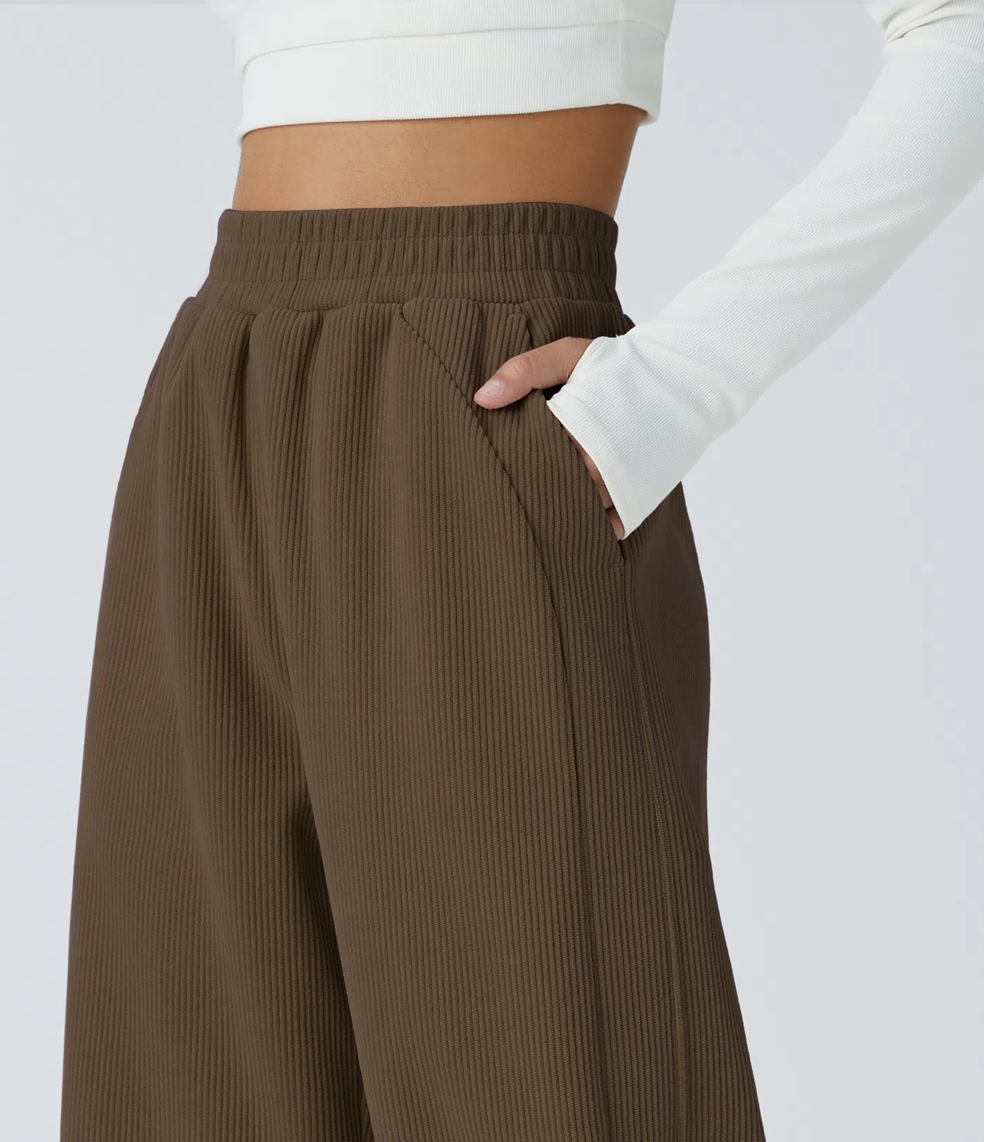 High Waisted Straight Leg Mop Corduroy Casual Pants