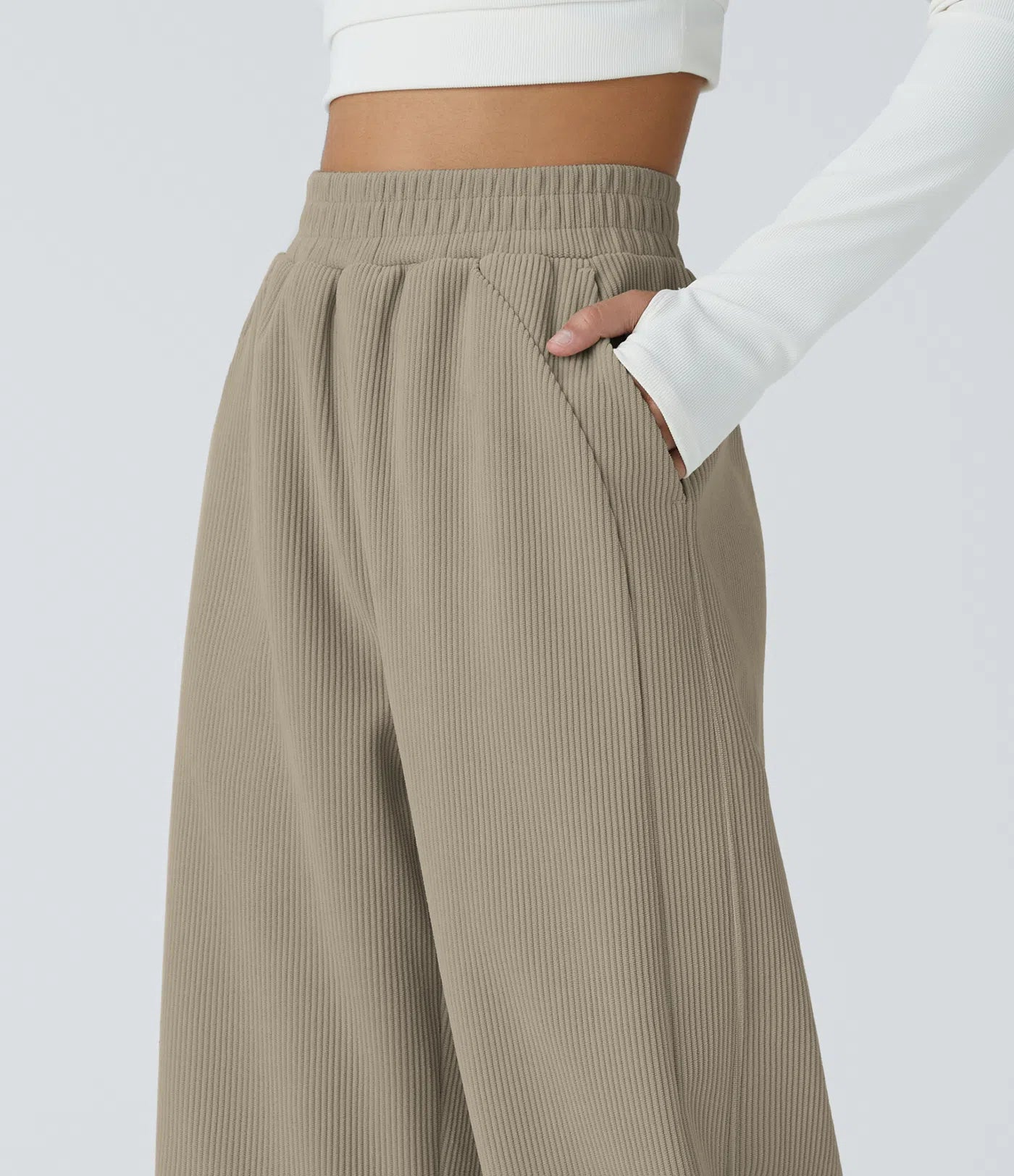 High Waisted Straight Leg Mop Corduroy Casual Pants