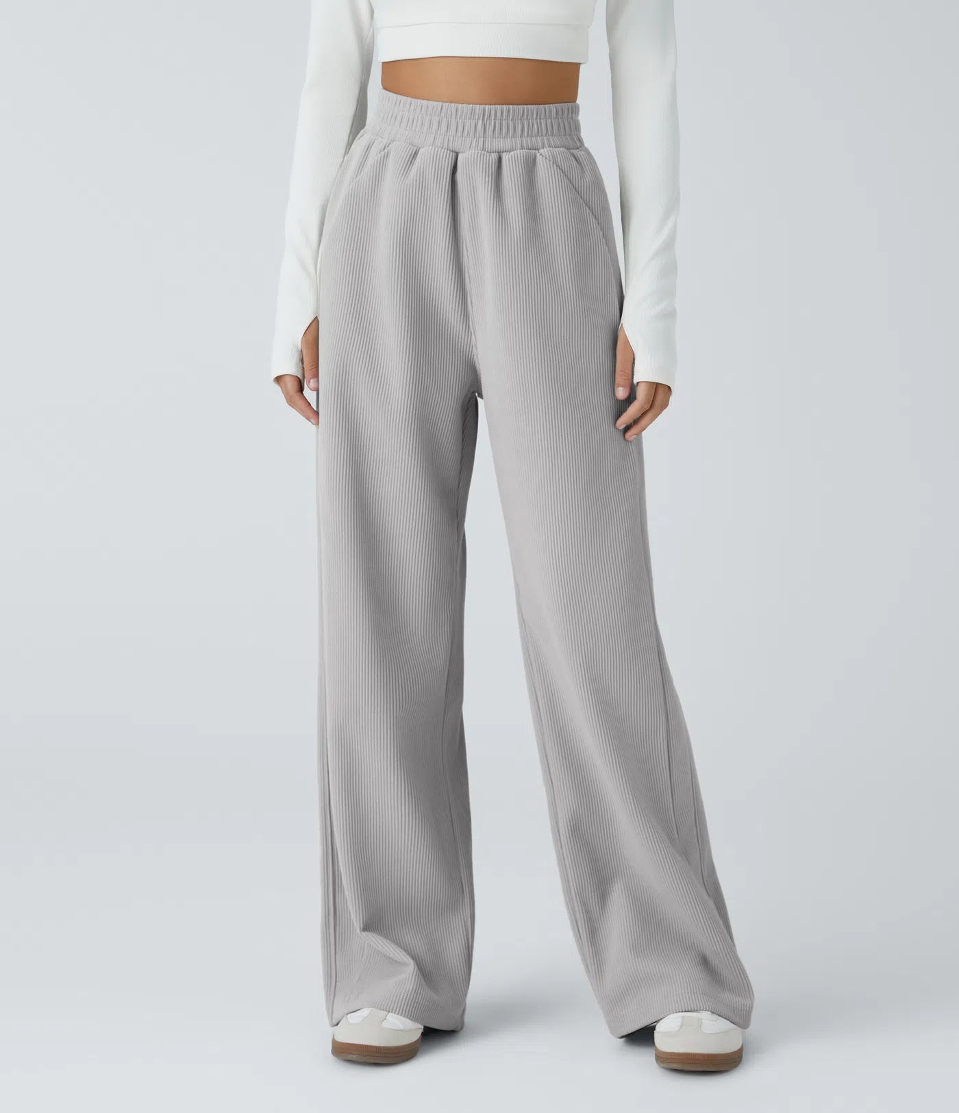High Waisted Straight Leg Mop Corduroy Casual Pants