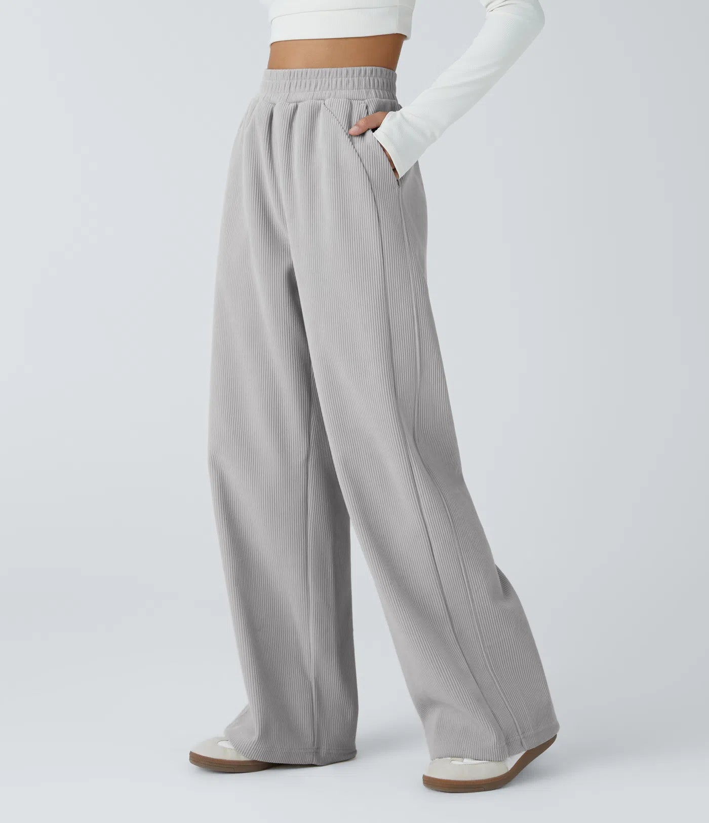 High Waisted Straight Leg Mop Corduroy Casual Pants