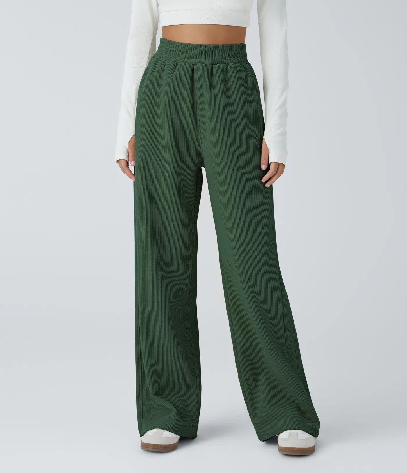 High Waisted Straight Leg Mop Corduroy Casual Pants