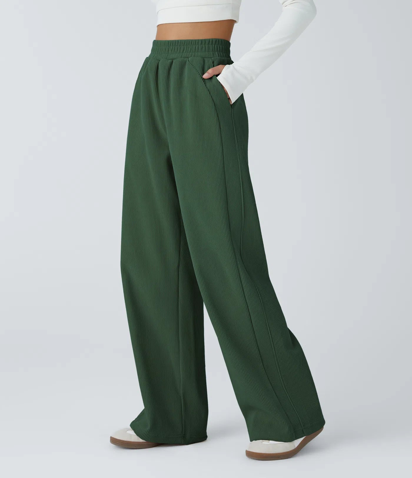 High Waisted Straight Leg Mop Corduroy Casual Pants