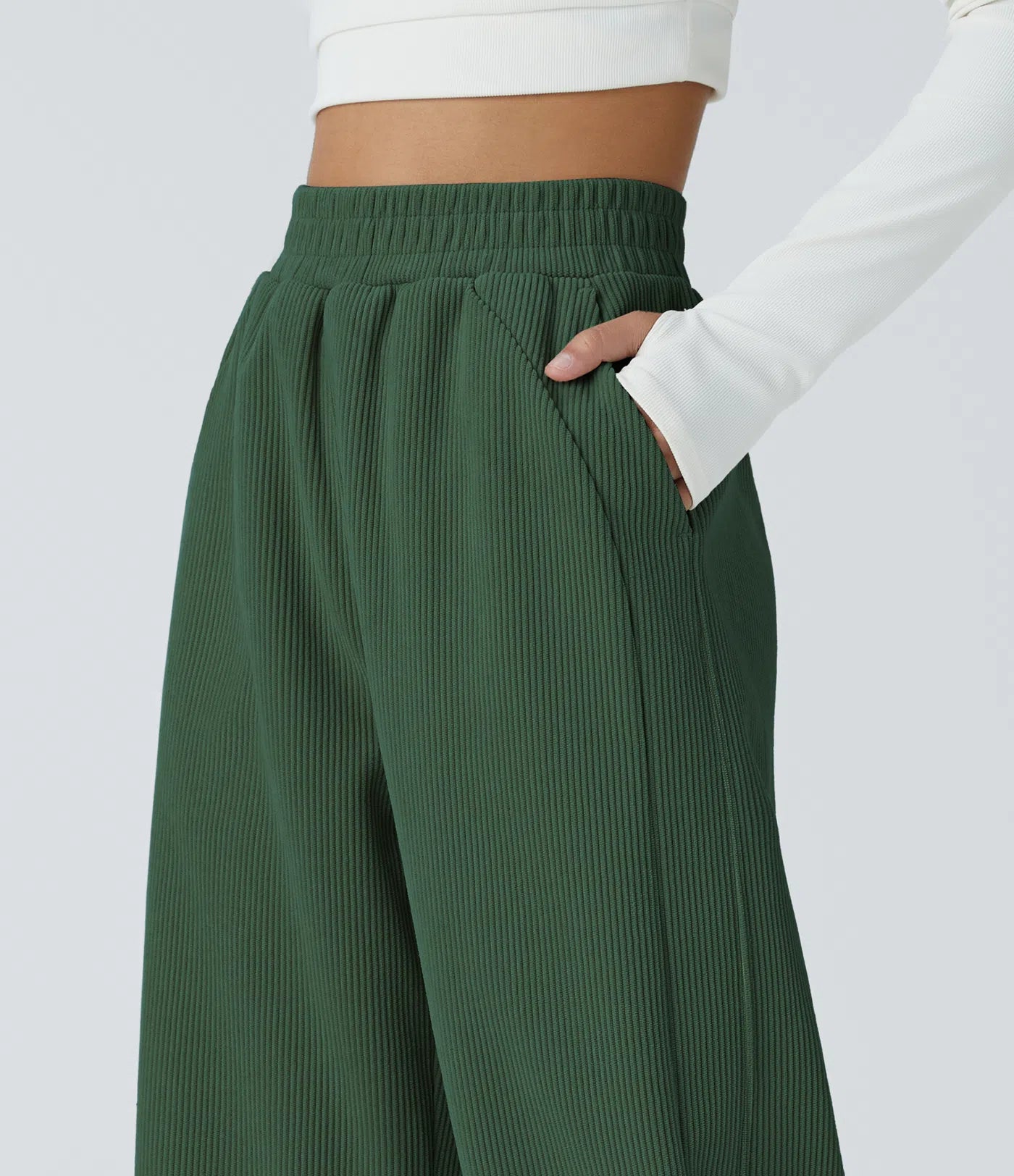 High Waisted Straight Leg Mop Corduroy Casual Pants