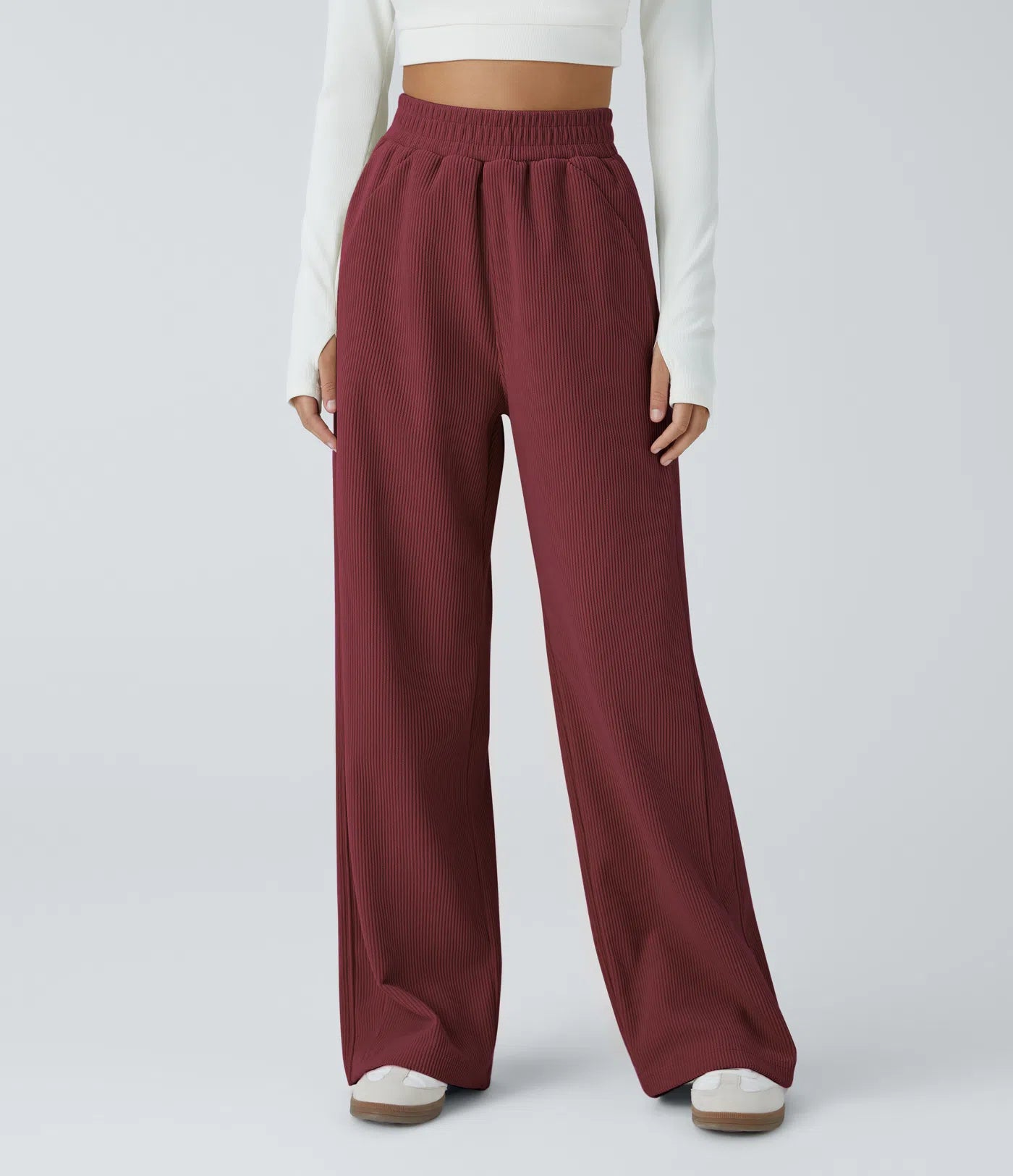 High Waisted Straight Leg Mop Corduroy Casual Pants